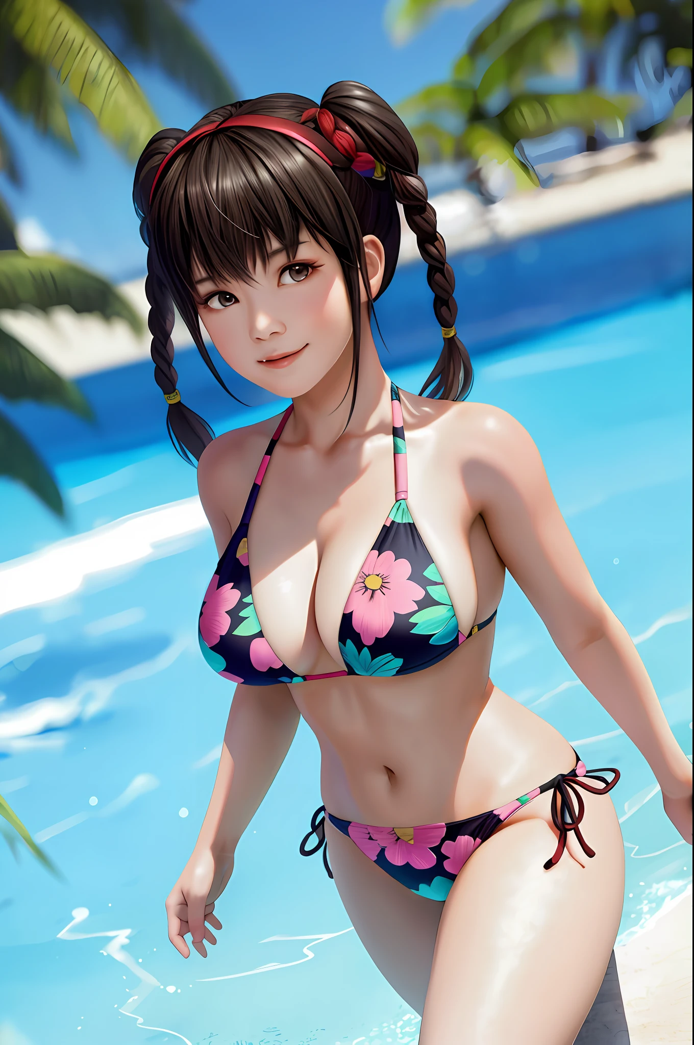 Hitomi, China print bikini swimsuit, arena, sexy, braided twintails