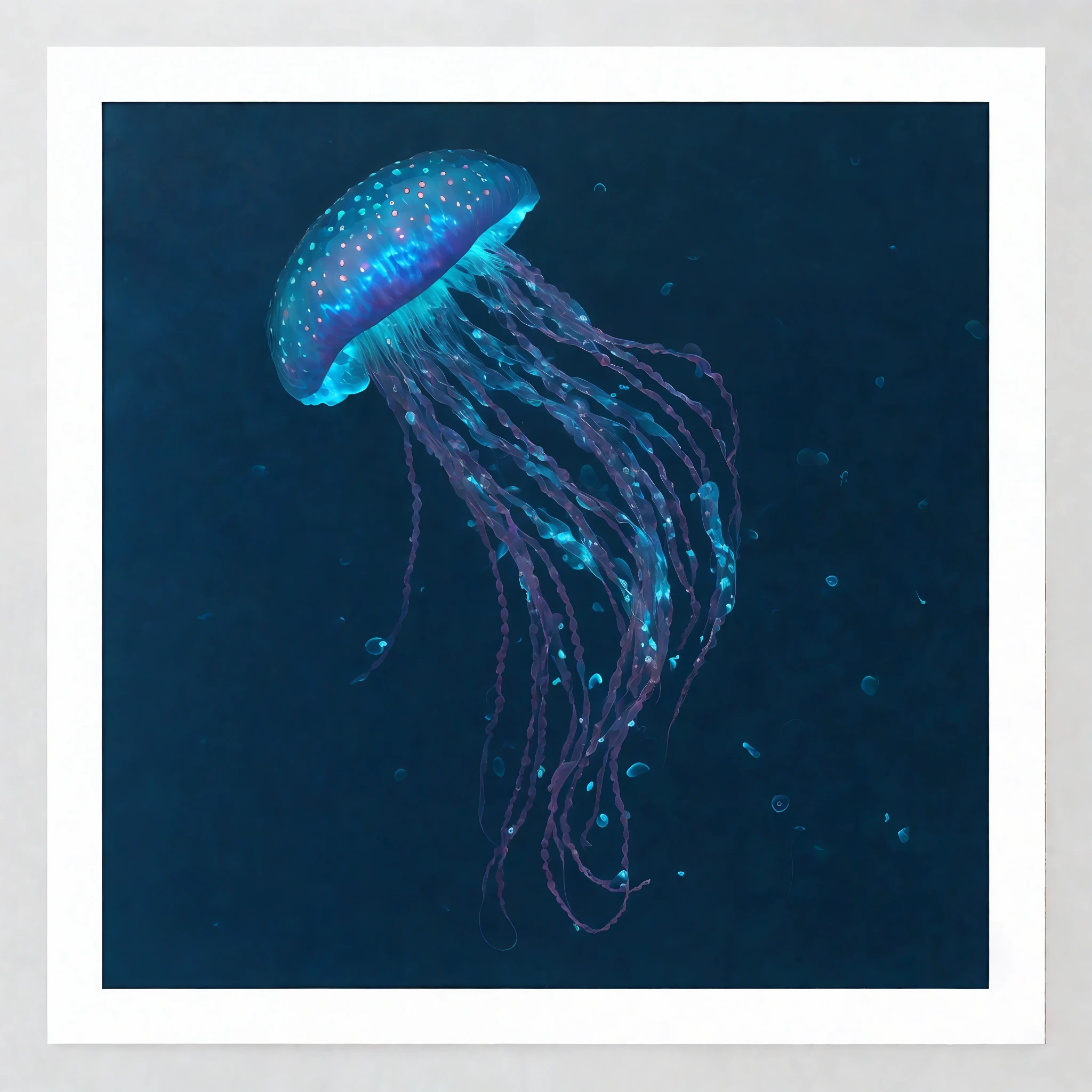 arafed jellyfish floating in the ocean with a dark background, blue jellyfish, neon jellyfish, jellyfish, glowing jellyfish, jelly fish, jelly fish dancing, bioluminescent jellyfish, cyberpunk jellyfish, jellyfish headdress, jellyfishes, jellyfish fractal, translucent glowing jellyfish, jellyfish phoenix, phoenix jellyfish, space jellyfish, jellyfish pheonix, jellymeat, transparent jellyfish