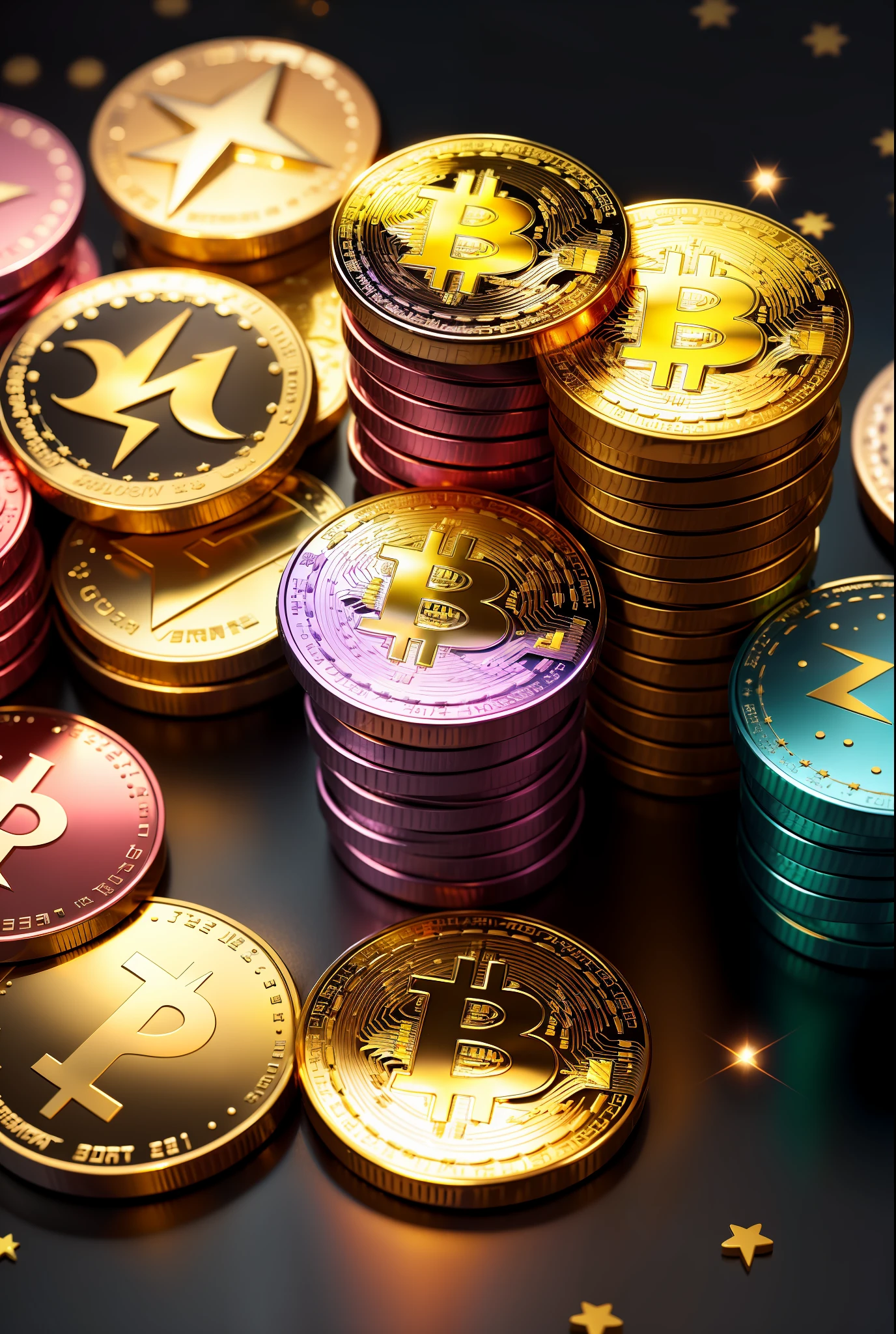 cryptocurrency investment, bitcoin, flashy, sparkly, sprinkles, lightning