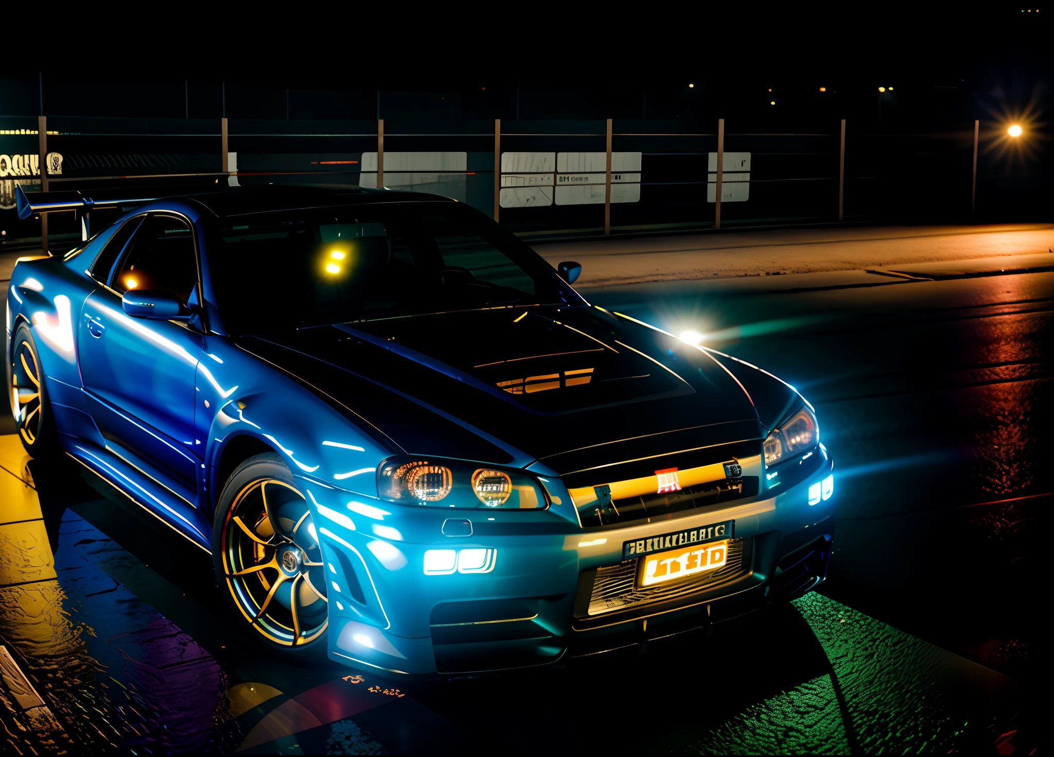 (Best Quality)), ((Masterpiece)), (High Definition:1.3), 3D, Beautiful (Cyberpunk:1.3), Rain, Park, Corporate Logo, HDR (High Dynamic Range), Ray Tracing, NVIDIA RTX, Super Resolution, Unreal 5, Subsurface Scattering, PBR Texturing, Post-Processing, Anisotropic Filtering, Depth of Field, Maximum clarity and sharpness, multi-layer textures, albedo and specular maps, surface shading, accurate simulation of light-material interactions, perfect proportions, octane rendering, two-tone lighting, low ISO, white balance, quadruple method, wide aperture, 8K RAW, efficient subpixel, subpixel convolution, luminous particles, ( masterpiece, Best Quality)), [Car], Solo, Side Rock,Bright,Neon Light,Night,Midnight,Tokyo,Cyberpunk,Light,[Automobile], [Ground Vehicle], Sports Car, Brown Footwear, Vehicle Focus,, GTR36 Concept, Atomsfa, Light Flare, Moonlight, Wheel Silver,