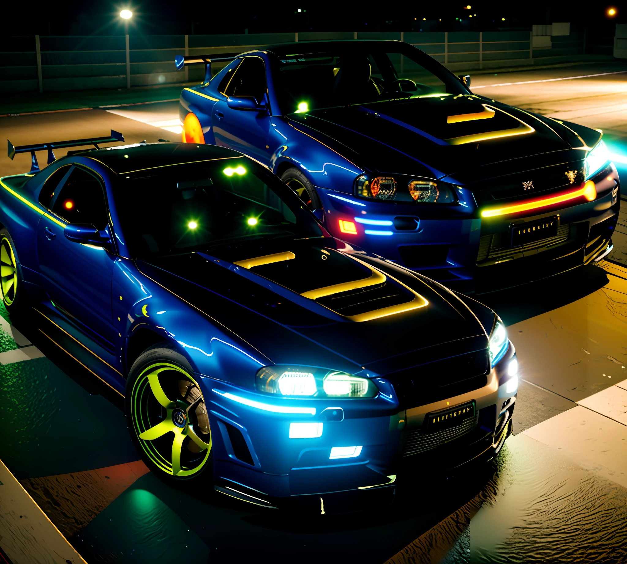 (Best Quality)), ((Masterpiece)), (High Definition:1.3), 3D, Beautiful (Cyberpunk:1.3), Rain, Park, Corporate Logo, HDR (High Dynamic Range), Ray Tracing, NVIDIA RTX, Super Resolution, Unreal 5, Subsurface Scattering, PBR Texturing, Post-Processing, Anisotropic Filtering, Depth of Field, Maximum clarity and sharpness, multi-layer textures, albedo and specular maps, surface shading, accurate simulation of light-material interactions, perfect proportions, octane rendering, two-tone lighting, low ISO, white balance, quadruple method, wide aperture, 8K RAW, efficient subpixel, subpixel convolution, luminous particles, ( masterpiece, Best Quality)), [Car], Solo, Side Rock,Bright,Neon Light,Night,Midnight,Tokyo,Light,[Automobile], [Ground Vehicle], Sports Car, Vehicle Focus,, GTR36 Concept, Atomsfa, Light Flare, Moon, Wheel Silver,