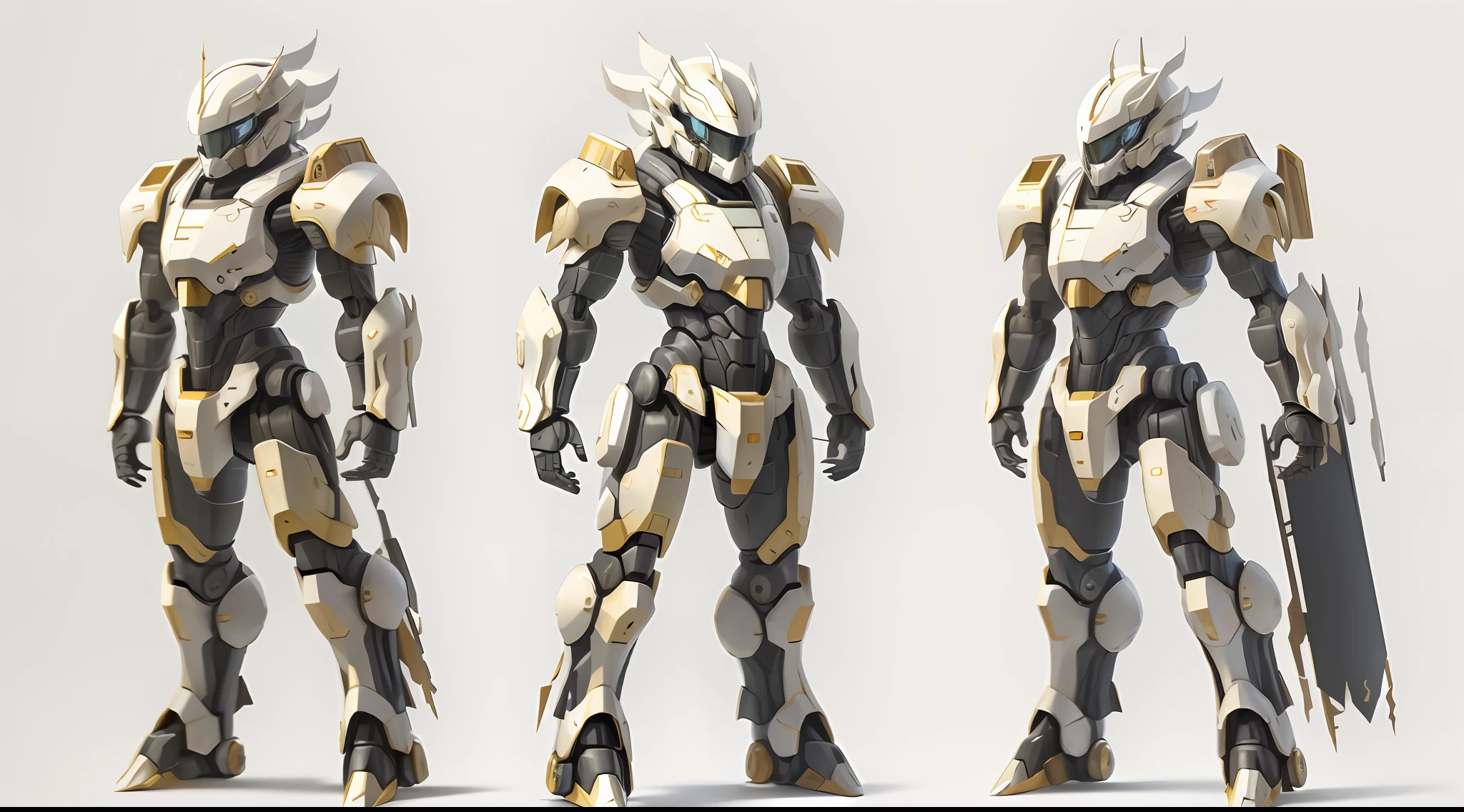 (Full body pose) (front, side, back) mecha simple background, white background - niji5