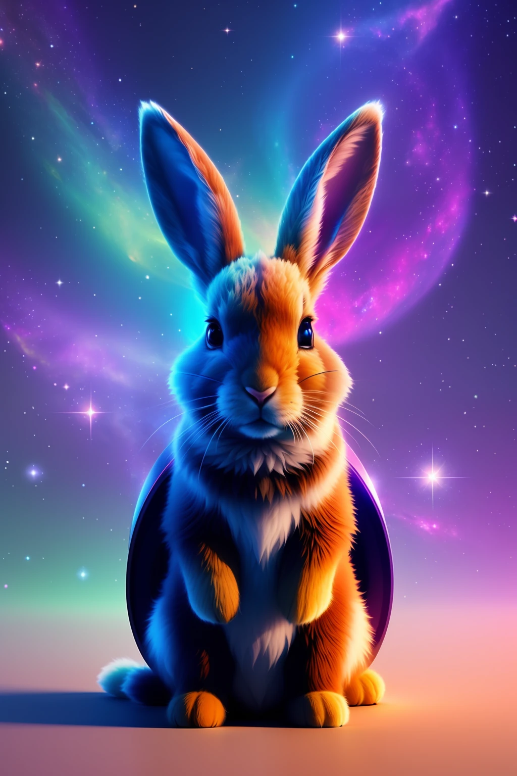galaxies, spirals, space, nebulae, stars, smoke, iridescent, intricate detail, in the shape of a rabbit, octane render, 8k, --uplight