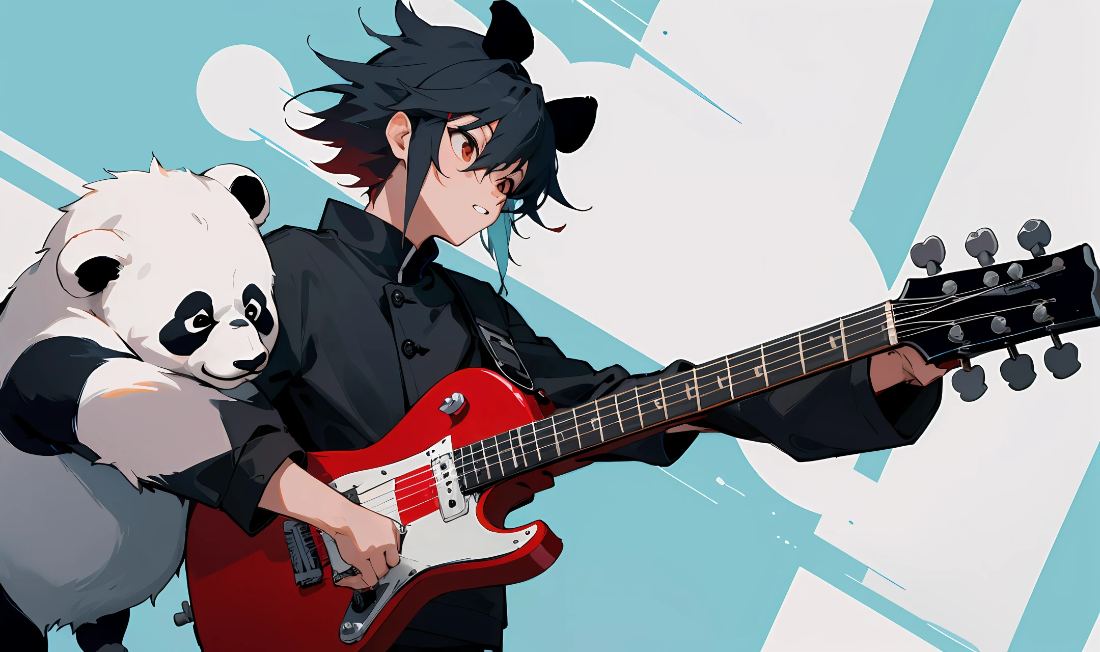 rocker panda with a guitar