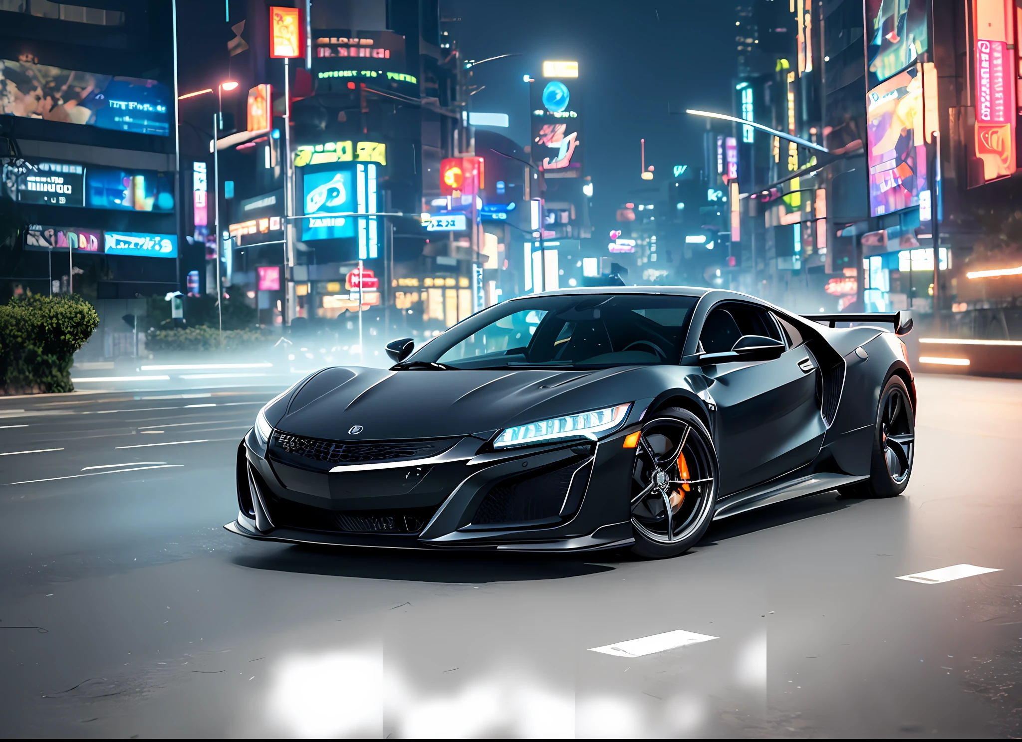 (Best Quality)), ((Masterpiece)), (High Definition:1.3), 3D, Beautiful (Cyberpunk:1.3), Rain, Park, Corporate Logo, HDR (High Dynamic Range), Ray Tracing, NVIDIA RTX, Super Resolution, Unreal 5, Subsurface Scattering, PBR Texturing, Post-Processing, Anisotropic Filtering, Depth of Field, Maximum clarity and sharpness, multi-layer textures, albedo and specular maps, surface shading, accurate simulation of light-material interactions, perfect proportions, octane rendering, two-tone lighting, low ISO, white balance, masterpiece, best quality, official art, highly detailed cg unity 8k wallpaper,illustration, light,car, bright, automobile, ground vehicle, sports car, vehicle focus, road, need for speed, movement, wet, (night, midnight:1.5), cyberpunk, tokyo,neon lights,drift,nsx2000 and gtr36 <