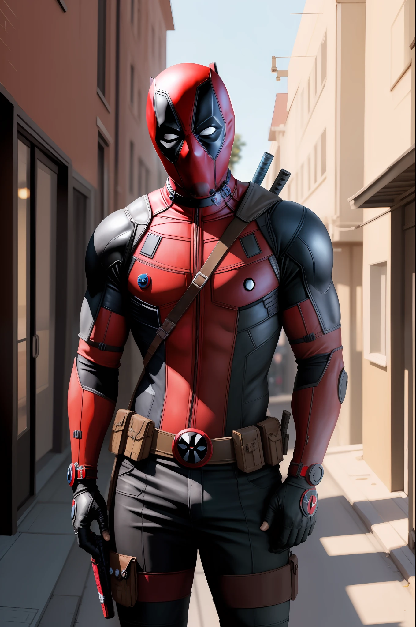 masterpiece, best quality, 1boy, Deadpool from Marvel, looking at the viewer, CircuitBoardAI,