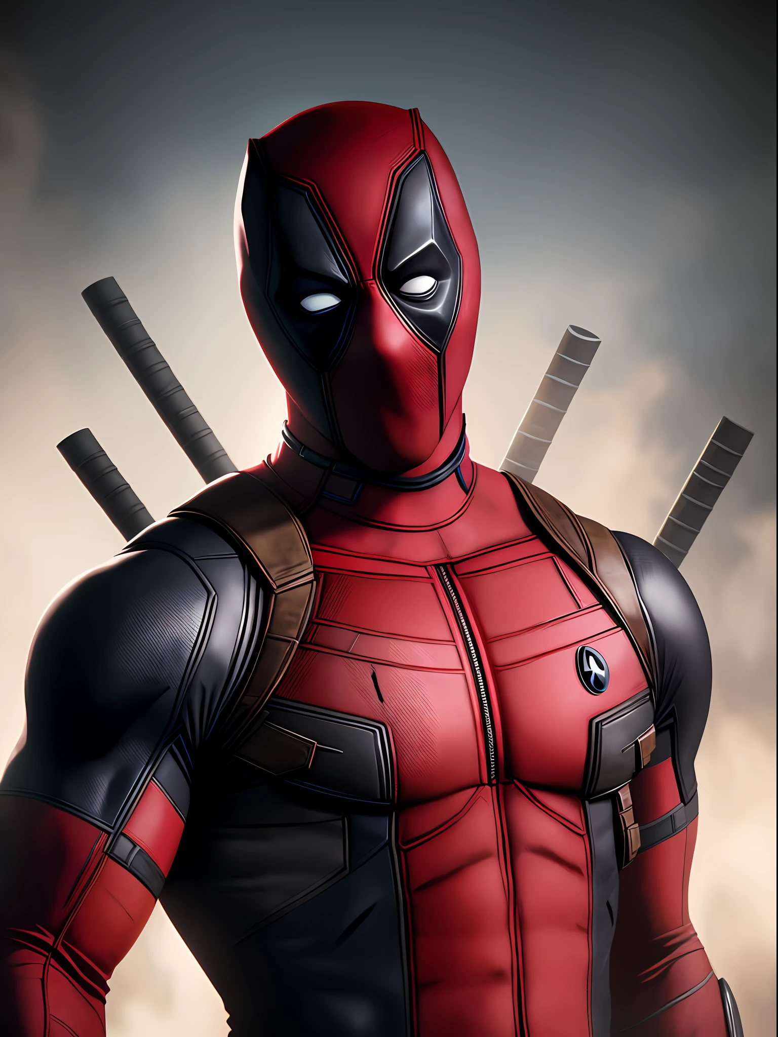 Deadpool from Marvel, Organic Looking Outfit, Sticky Forehead, Symbiote, White Eyes, Fine Arts, PS5 Cinematic Screenshot, Highly Detailed Detailed Cinematic Rendering, Ultra Photorealistic Beam, With Cinematic Lighting