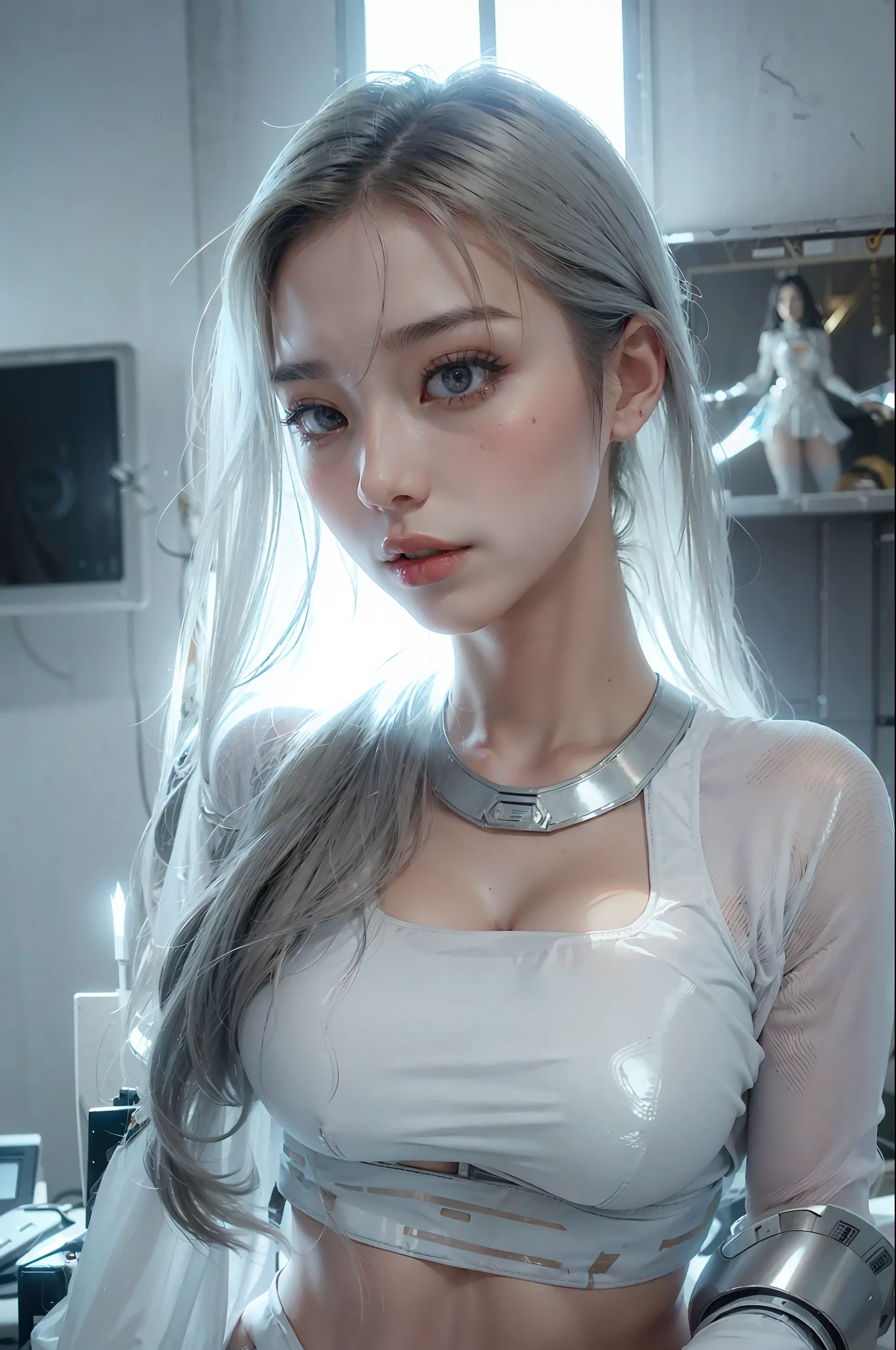 arafed woman beautiful asian girl, ig model | artgerm, asian girl, black haired girl wearing hoodie, korean girl, g(Best Quality, 8k, 32k, Masterpiece, UHD:1.3), (Photo of Attractive Japanese Woman), 1 Girl, ((Big Boobs:1.4)), (long wavy hair), Abs, Perfect Body, Ultra Detailed Face, Detailed Lips, Fine Eyes, double eyelids, pajamas, on the bed, (seductive), ((aroused:1.5)), ((areolae slip)), ((in heat)), ((milf)) sexy girl, busty, beautiful asian girl, gorgeous chinese model, jaw-dropping beauty, girl in mecha cyber armor, ferra white mecha, female mecha, mechanized valkyrie girl, beutiful white girl cyborg, armor girl, clothed in sci-fi military armor, scifi woman, in white futuristic armor, gorgeous female paladin, mechanized soldier girl