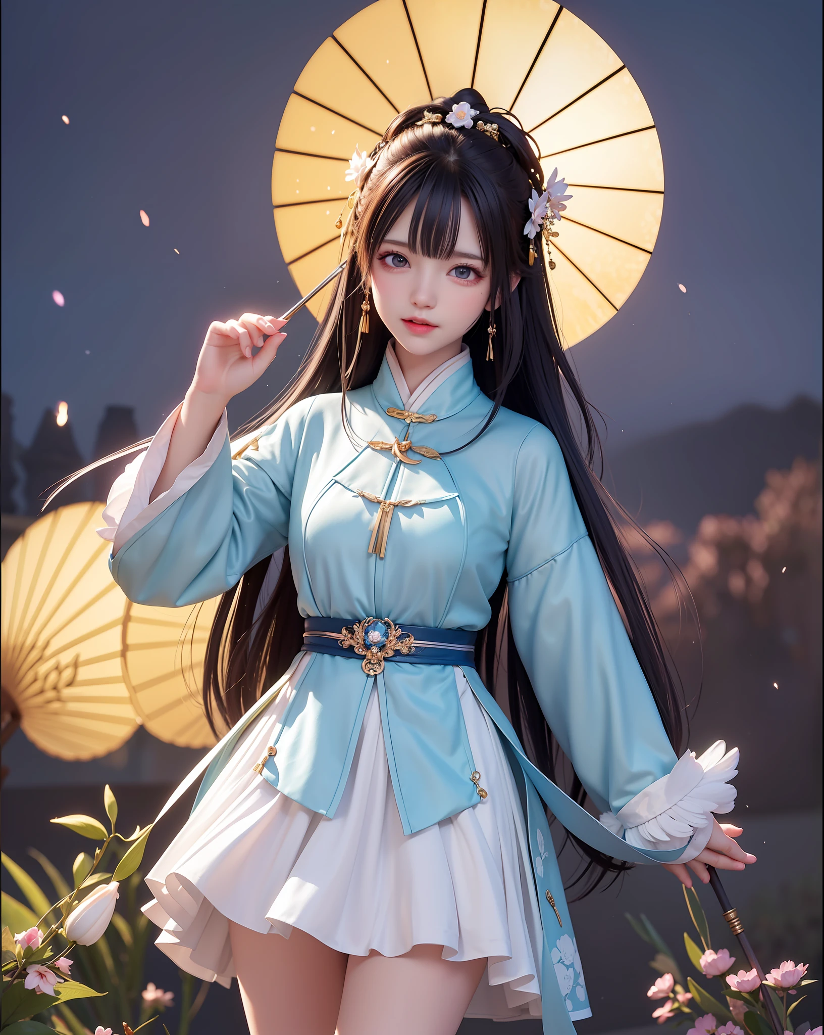 (8k, RAW photo:1.2), best quality, ultra high res,dramatic angle,(fluttered detailed color splashs), (illustration),(((1 girl))),(long hair),(rain:0.9), (头饰:1.4),少女身边有一座古宫,汉服,(重点),彩色水墨画,(泼彩),泼彩,(((colorful))),(素描:0.8) , Masterpiece, best quality, beautiful painted, highly detailed,(denoising:0.6),[splash ink],((ink refraction)), (beautiful detailed sky),moon,highly,detaild,(masterpiece, best quality, extremely detailed） CG unity 8k壁纸，杰作，最好的质量，超详细），（石蒜），