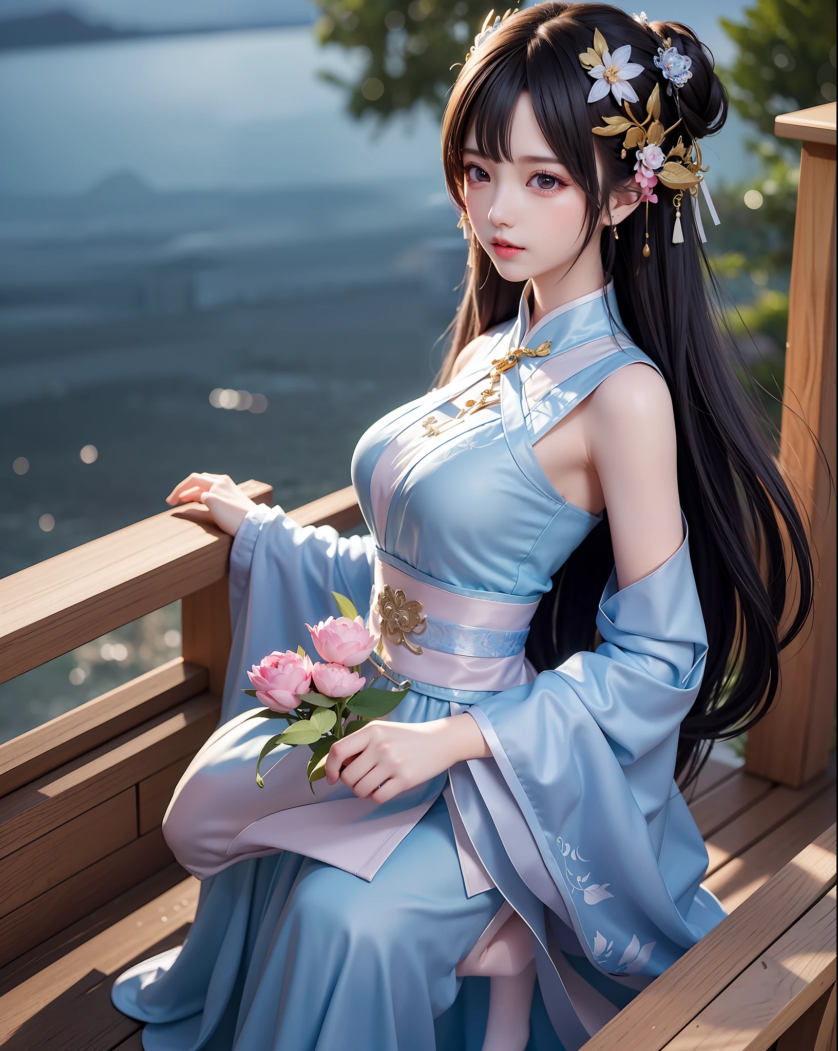 (8k, RAW photo:1.2), best quality, ultra high res,dramatic angle,(fluttered detailed color splashs), (illustration),(((1 girl))),(long hair),(rain:0.9), (头饰:1.4),少女身边有一座古宫,汉服,(重点),彩色水墨画,(泼彩),泼彩,(((colorful))),(素描:0.8) , Masterpiece, best quality, beautiful painted, highly detailed,(denoising:0.6),[splash ink],((ink refraction)), (beautiful detailed sky),moon,highly,detaild,(masterpiece, best quality, extremely detailed） CG unity 8k壁纸，杰作，最好的质量，超详细），（石蒜），