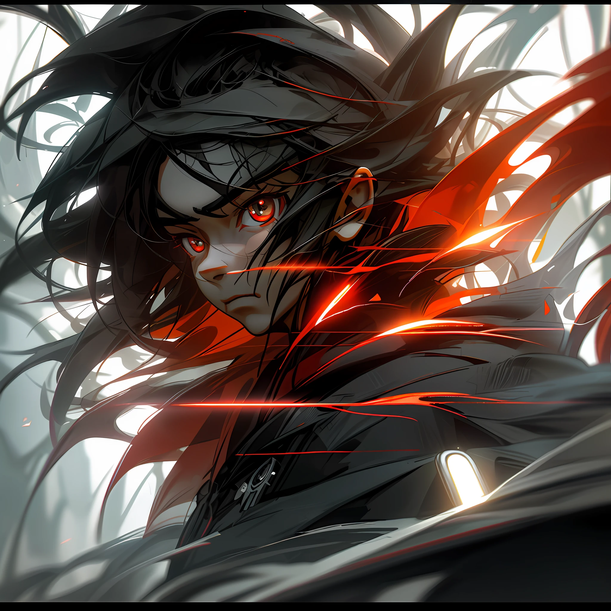 Jingyuan, Epic Appearance Shot, On the Front, Award Winning Photo, Tech, Future, In Art Style, Black and Red, Powerful Portrait, Extreme Close Proximity - Focus on Face, in Realistic Eye Style, Bokeh, Surrealist Illustration Style, Ultra Hyperdetail, Cinematic Screenshots Unreal Engine, Zbrush3D artVray, Glow Special, Post Effects, Optical Flare --Niji 5 - Stylistic Expressiveness --S 400