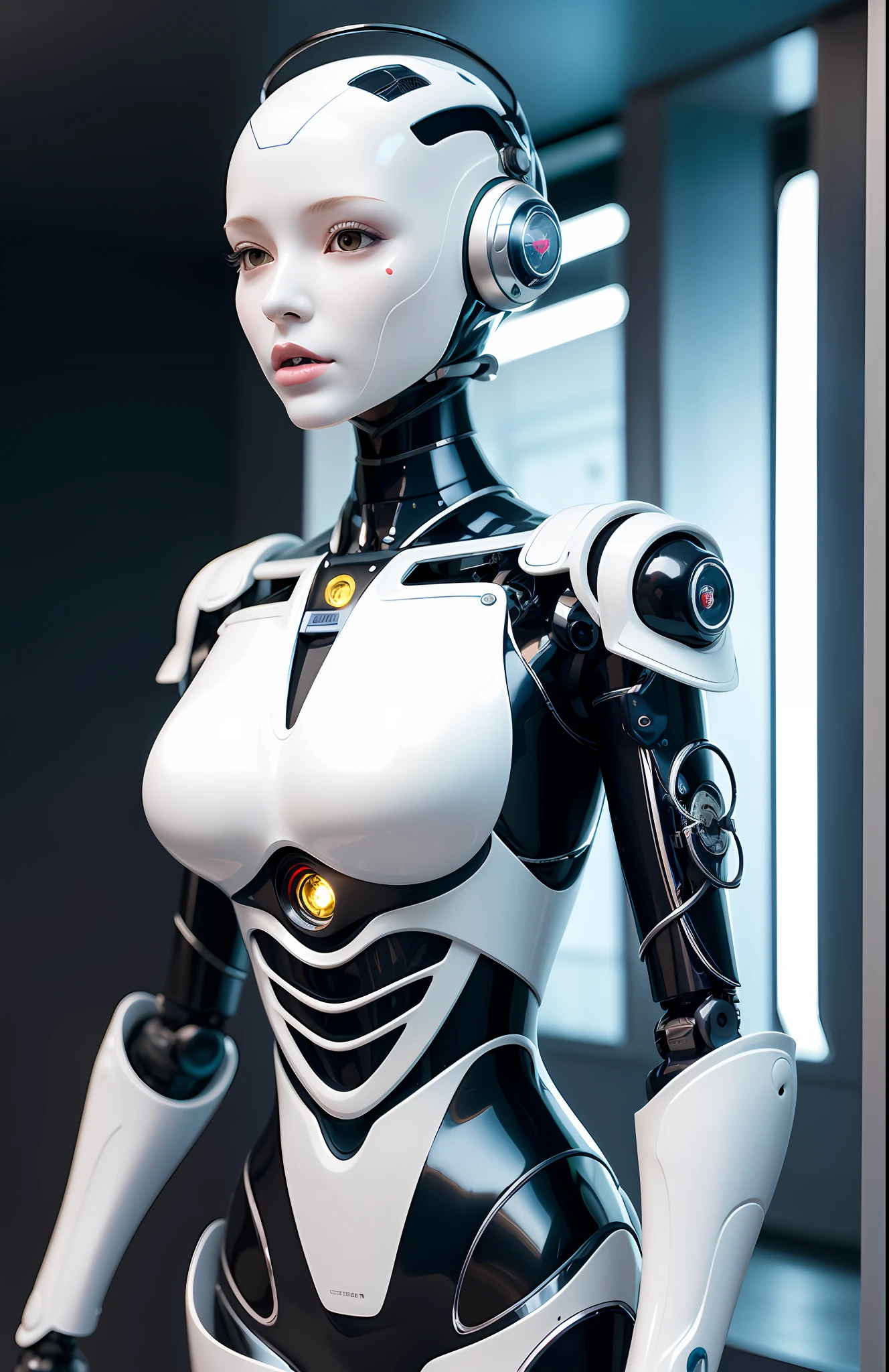 Complex 3d rendering very detailed beautiful ceramic silhouette female robot face, robot, robot parts, 150 mm, beautiful studio soft light, edge light, vibrant details, luxurious cyberpunk, lace, surrealism, anatomy, facial muscles, cable wire, microchip, elegant, beautiful background, octane rendering, HR Giger style, 8k, best quality, masterpiece, illustration, very refined and beautiful, very detailed, CG, unified, wallpaper, (realism, Realism: 1.37), amazing, fine details, masterpiece, best quality, official art, very detailed CG unified 8k wallpaper, ridiculous, incredibly ridiculous, robot, silver helmet, full body, back