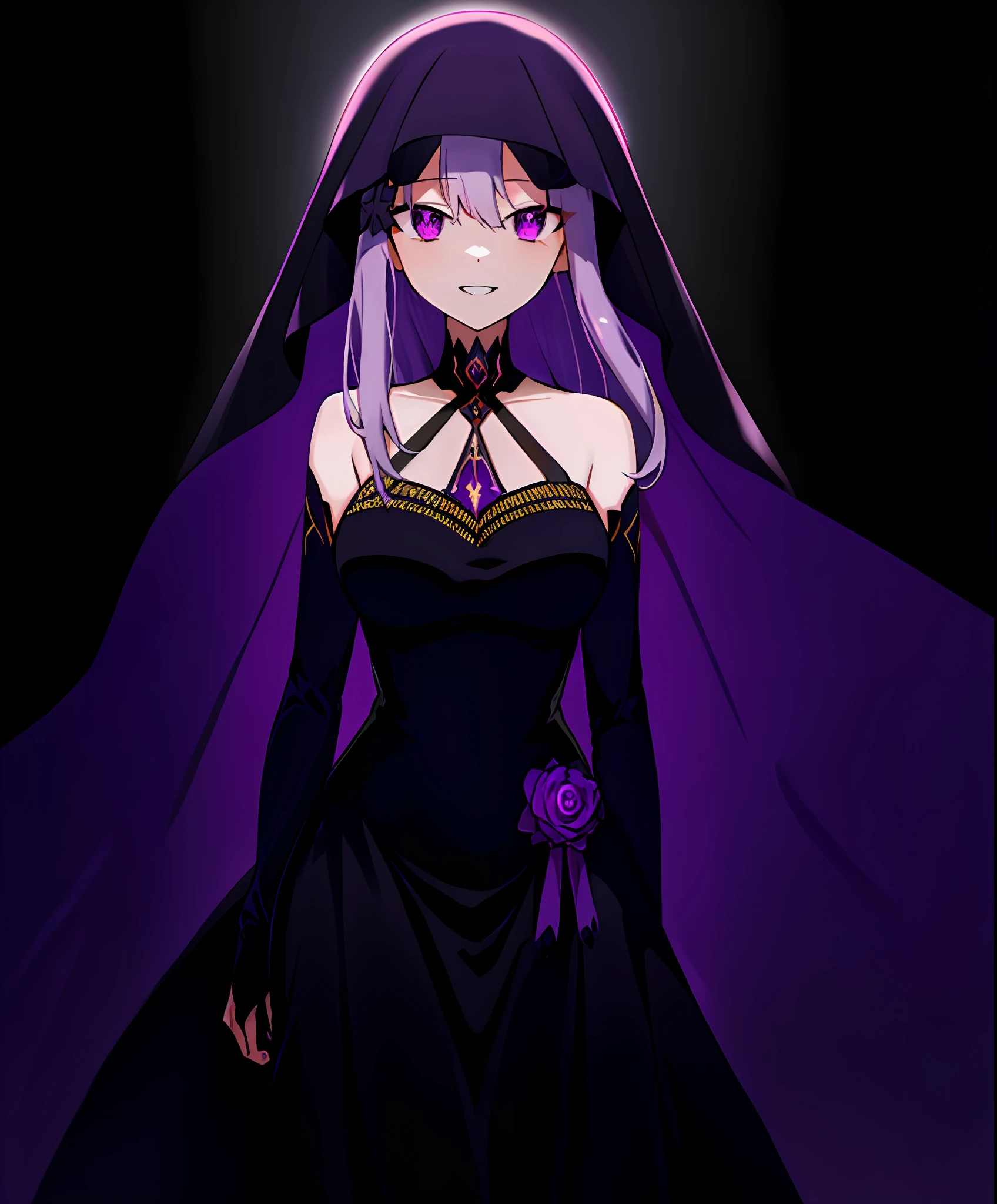 Satella, 1 Girl, Solo, Aura, Veil, purple_eyes, Brainwashing, Dark Aura, Evil Smile,