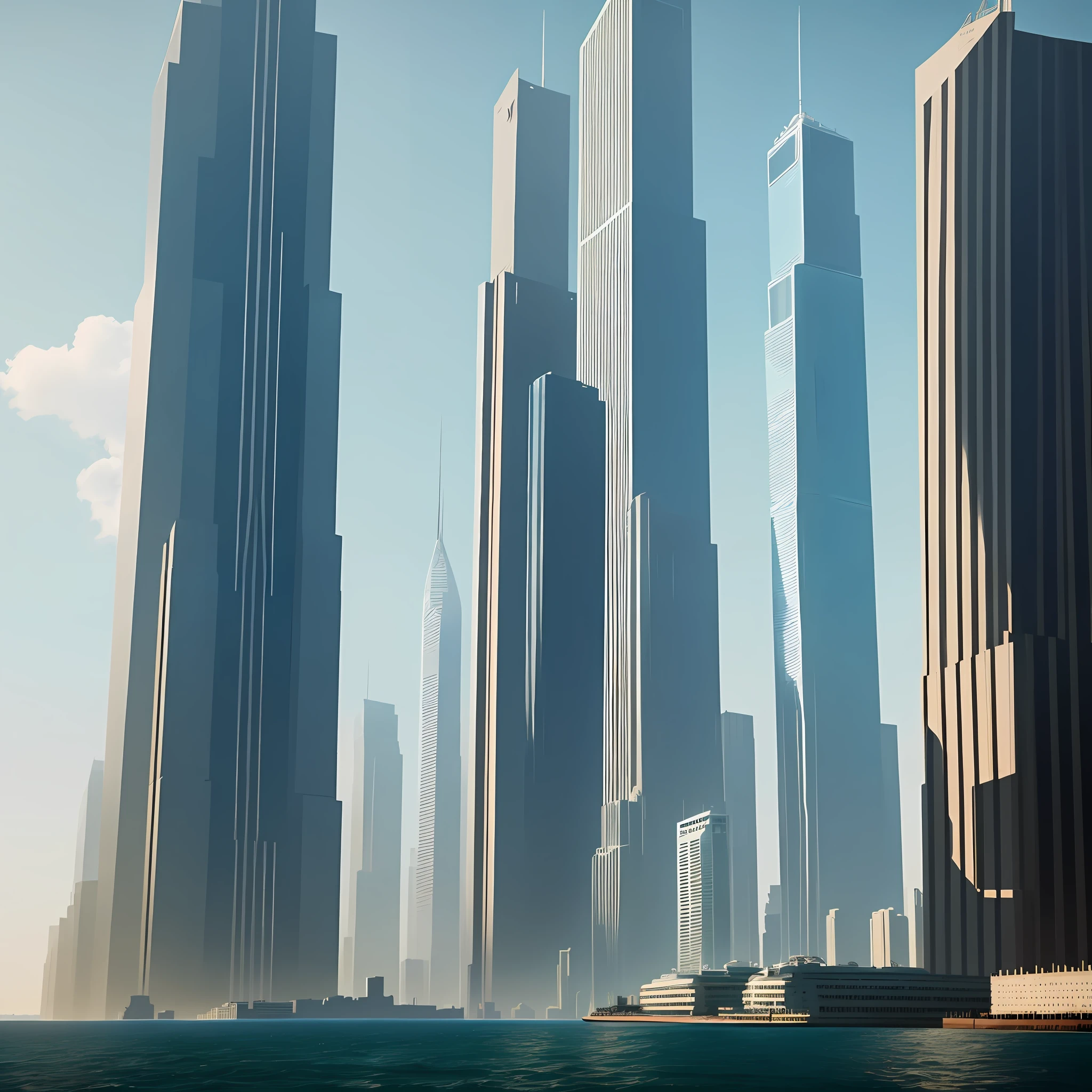 Skyscraper towering above the sea Top Quality Sci-Fi High Definition Masterpiece Cyberpunk