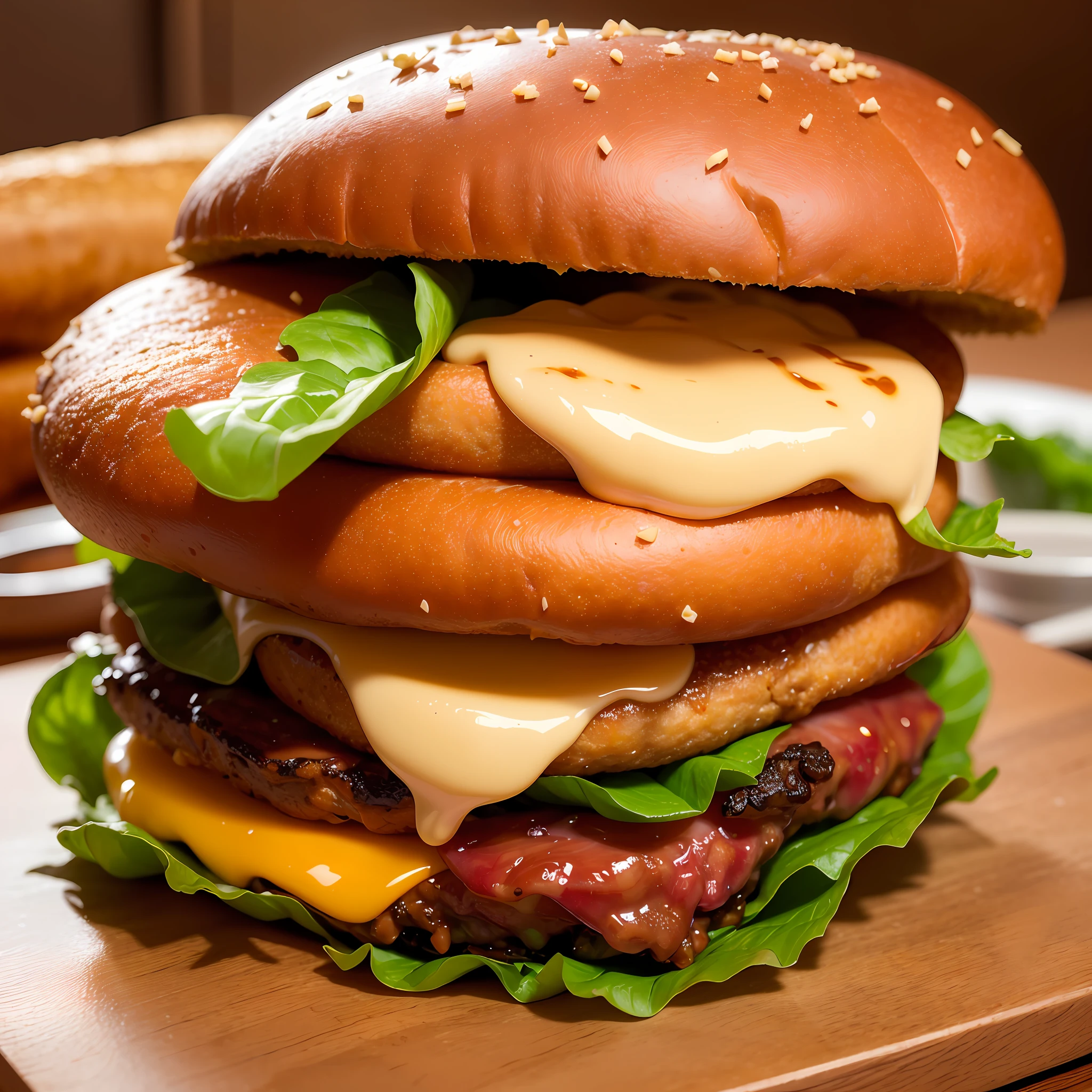 best quality, ultra high res, (photorealistic:1.4), ultra-detailed,incredibly detailed, foil package, big mac, fried meat, wet lettuce, melting cheese, double meat, double bread, with mayonaise