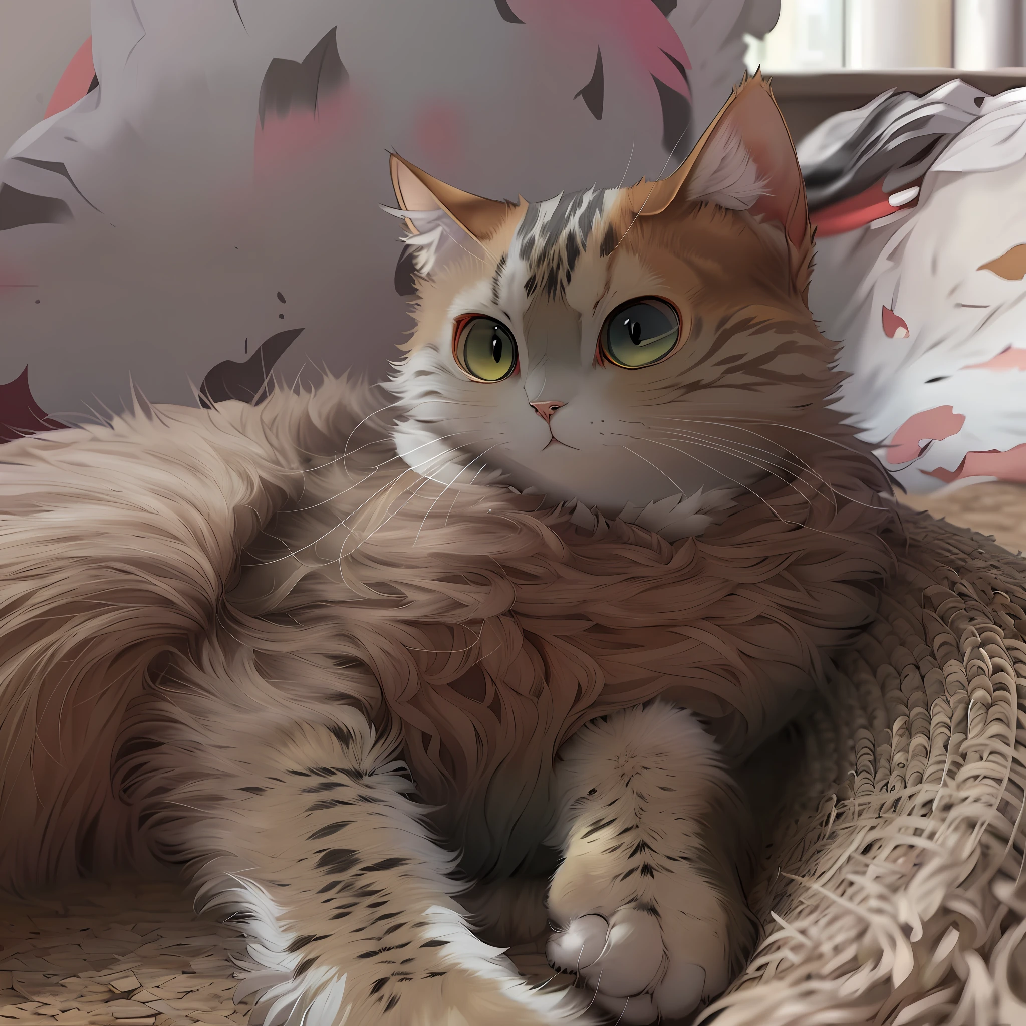 Convert the cat into the anime version, the eyes should be round, the pupils are black and round, and the black pupils can be clearly seen