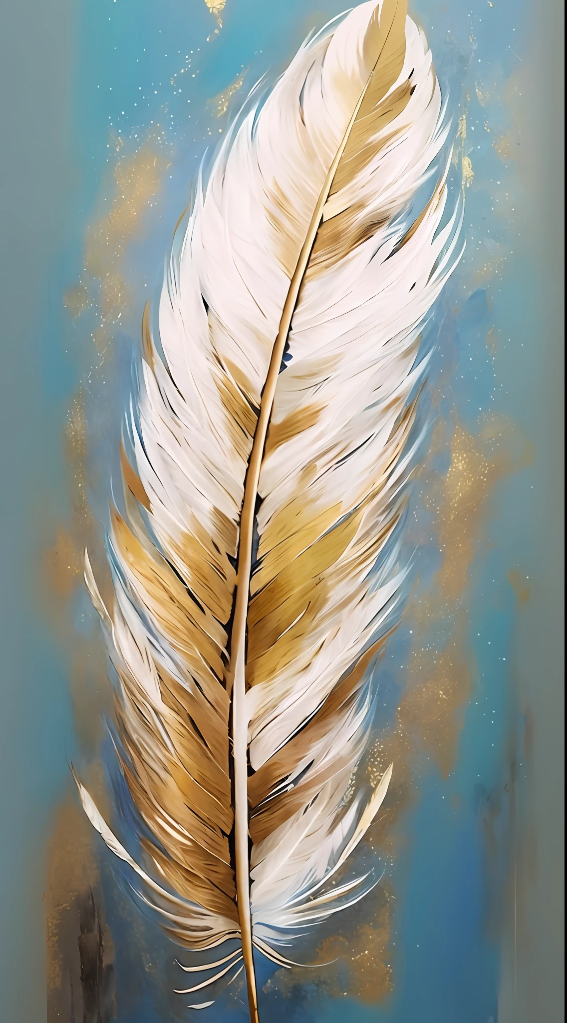 A piece of complete feathers, feathers on blue background, inspired by acrylic paintings by John James Audubon, pinterest, abstract art, golden feathers, soft feathers, beautiful feathers, touch of gold leaf, eagle feathers, feathers, detailed feathers, silver white and gold, beautiful feathers, feathers and paint, touch of gold leaf, real feathers, made of feathers