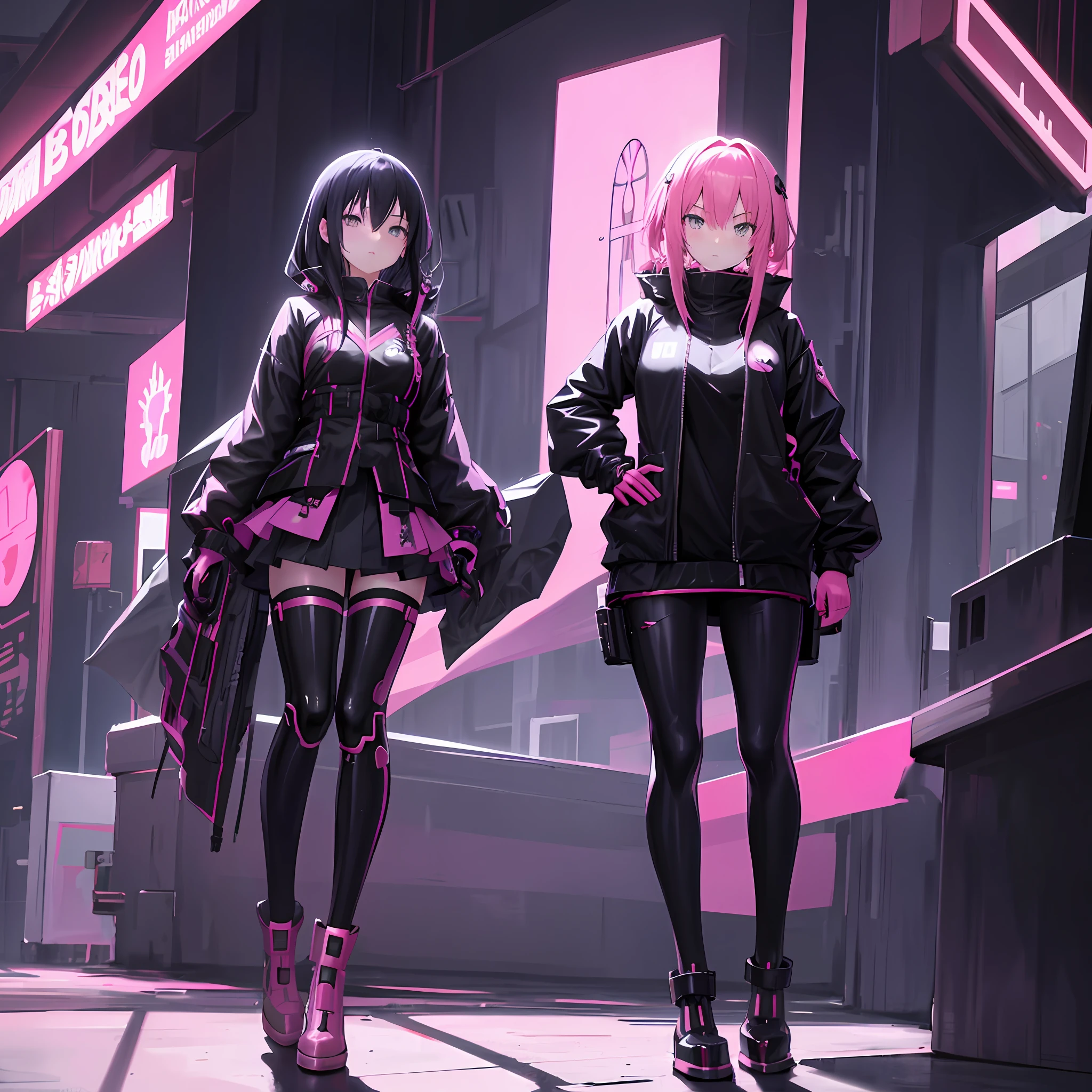 anime girl in black and pink outfit standing in front of a clock, best anime 4k konachan wallpaper, perfect android girl, cyberpunk anime girl, digital cyberpunk anime art, anime style 4 k, female cyberpunk anime girl, anime styled digital art, badass anime 8 k, portrait of magical girl, perfect android girl family, gothic maiden anime girl, digital anime art