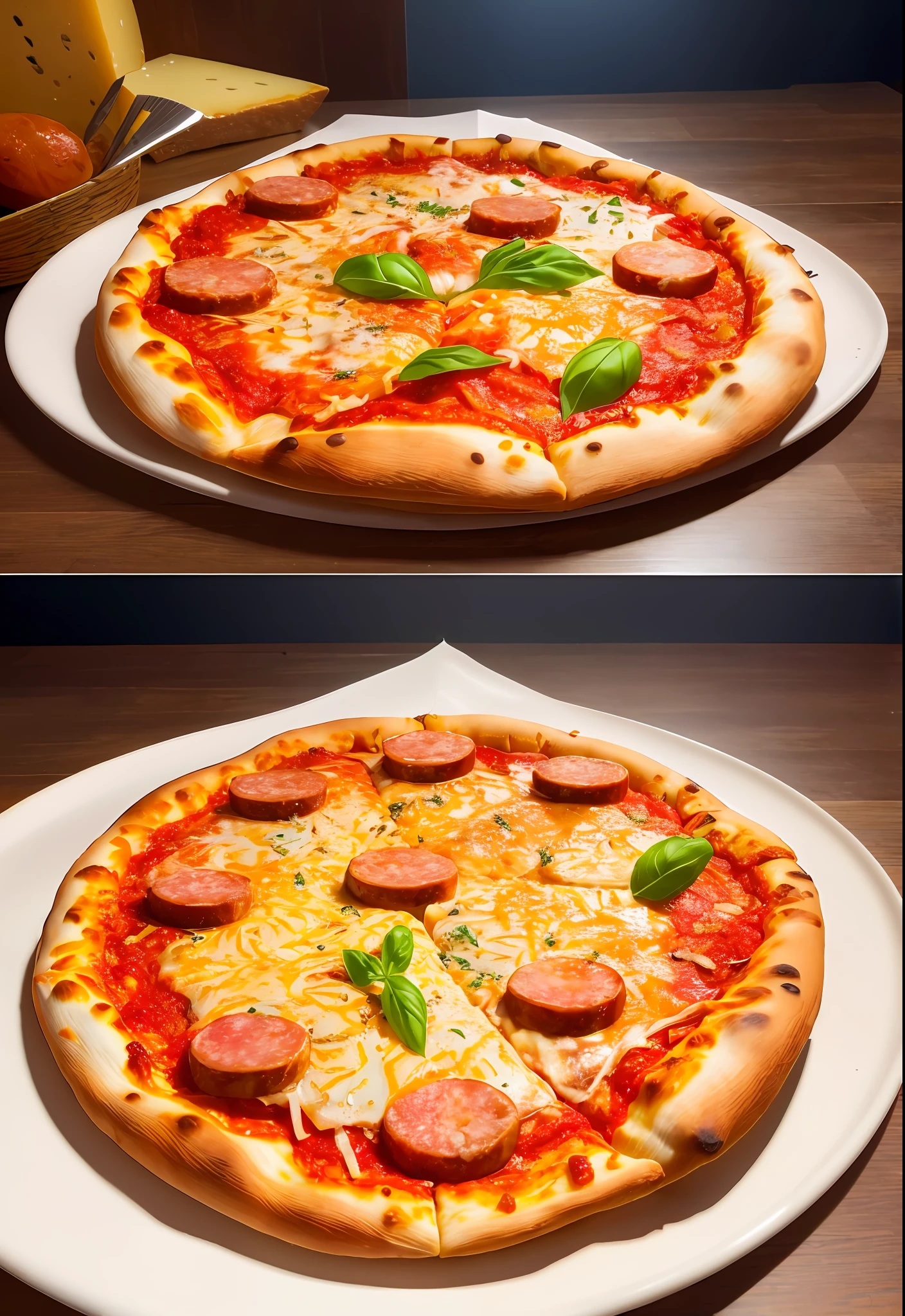 best quality, ultra high res, (photorealistic:1.4), ultra-detailed,incredibly detailed, foil package, pizza with sausage topping and melted cheese