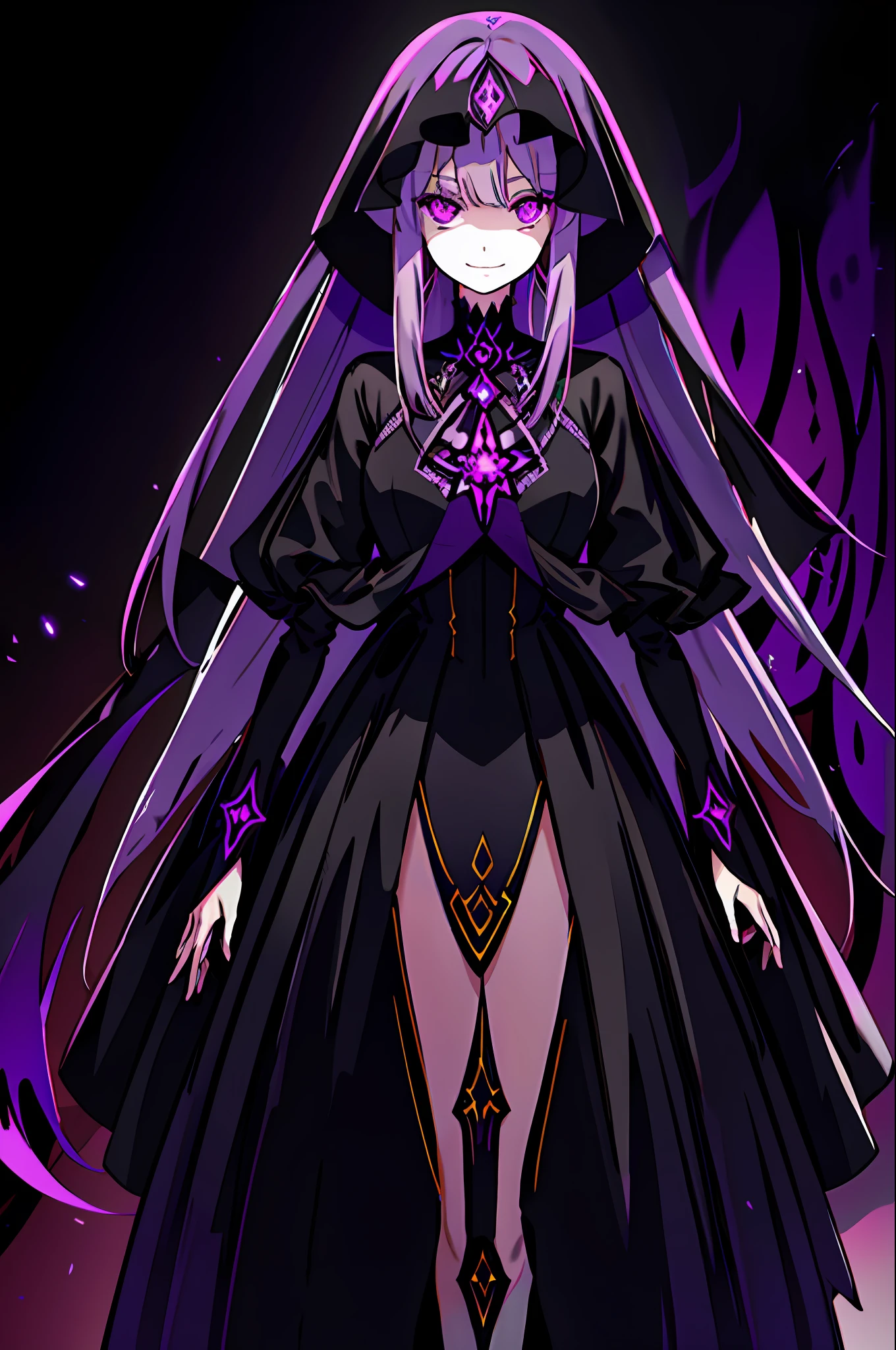 Satella, 1 Girl, Solo, Aura, Veil, purple_eyes, Brainwashing, Dark Aura, Evil Smile, Monster Behind, Clothes Latax Texture,