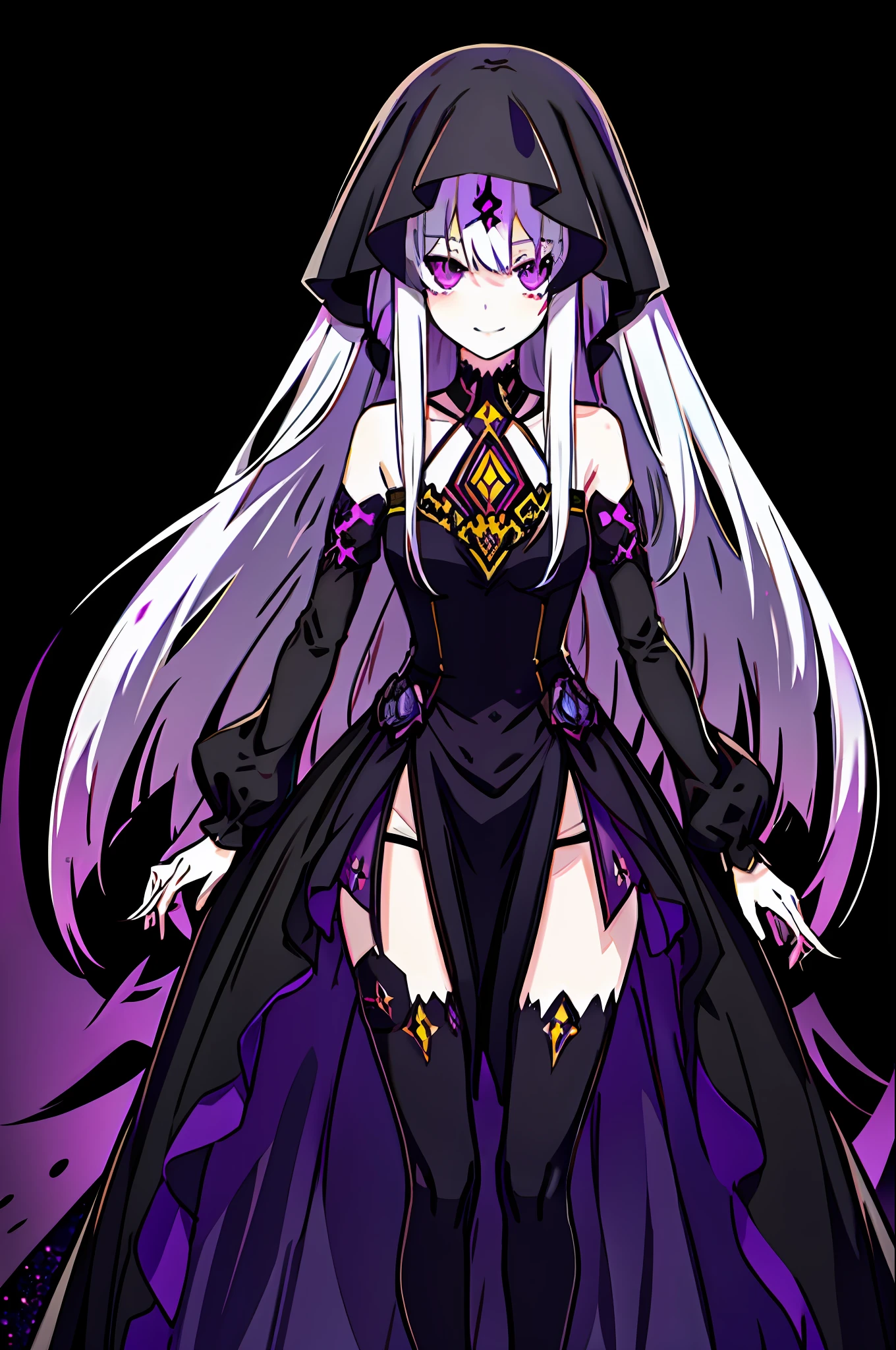 Satella, 1 Girl, Solo, Aura, Veil, purple_eyes, Brainwashing, Dark Aura, Evil Smile, Monster Behind, Clothes Latax Texture,