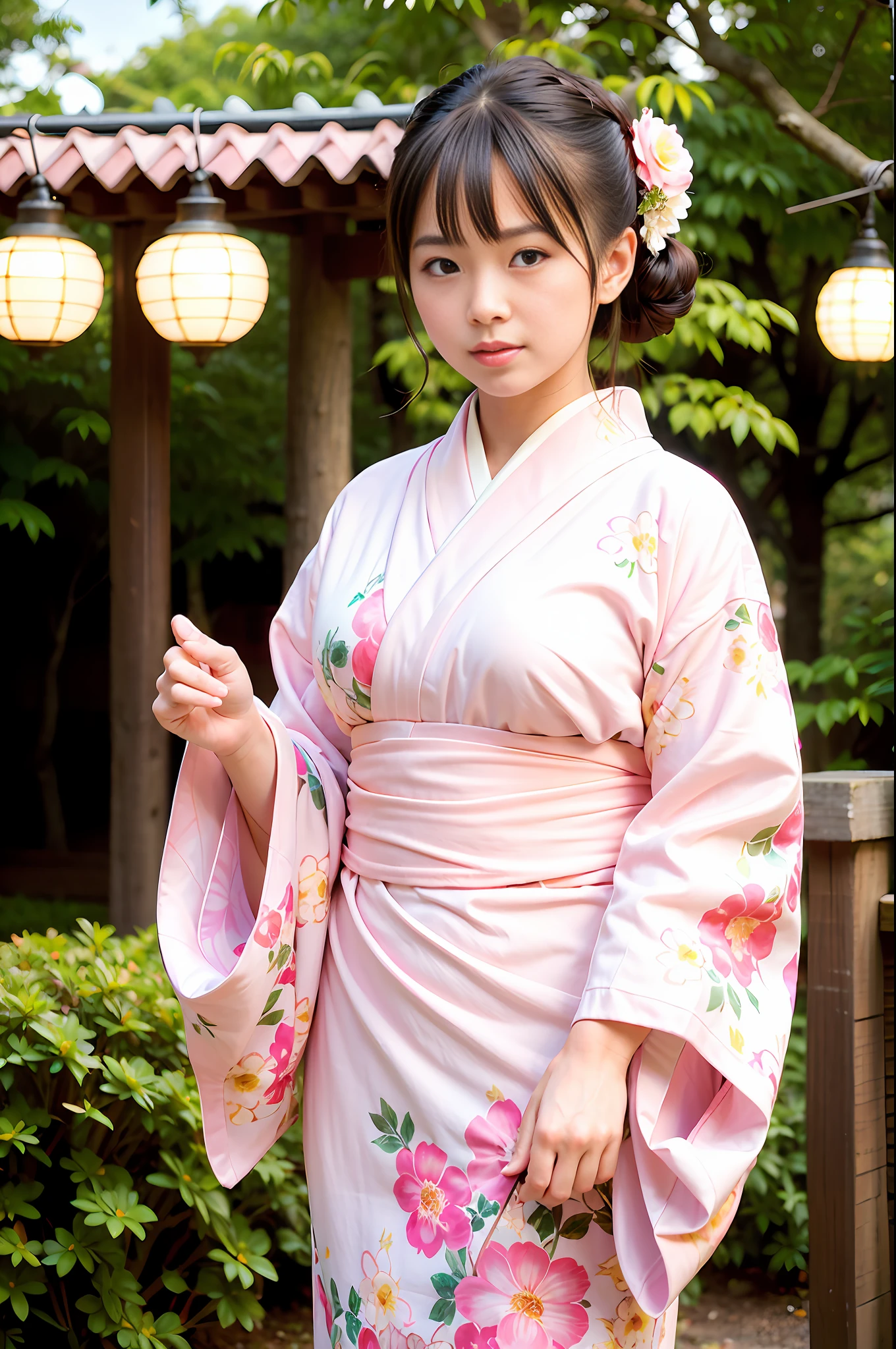 Women, (wearing pink floral kimono_clothes:1.3), holiday, Kanazawa Kenrokuen,
Good hands, 4K, high resolution, masterpiece, top quality, head: 1.3, (((Hasselblad photo)), middle chest, fine skin, sharp focus, (movie lighting), night, soft lighting, dynamic angle, [:( detail face: 1.2]: 0.2], big, outside,