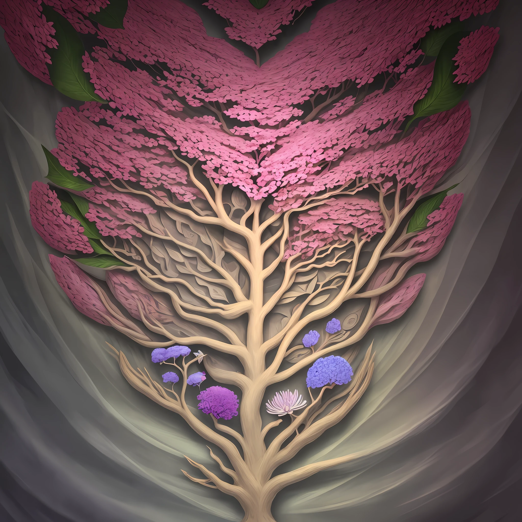 Histology: The human heart is combined with a large flower tree