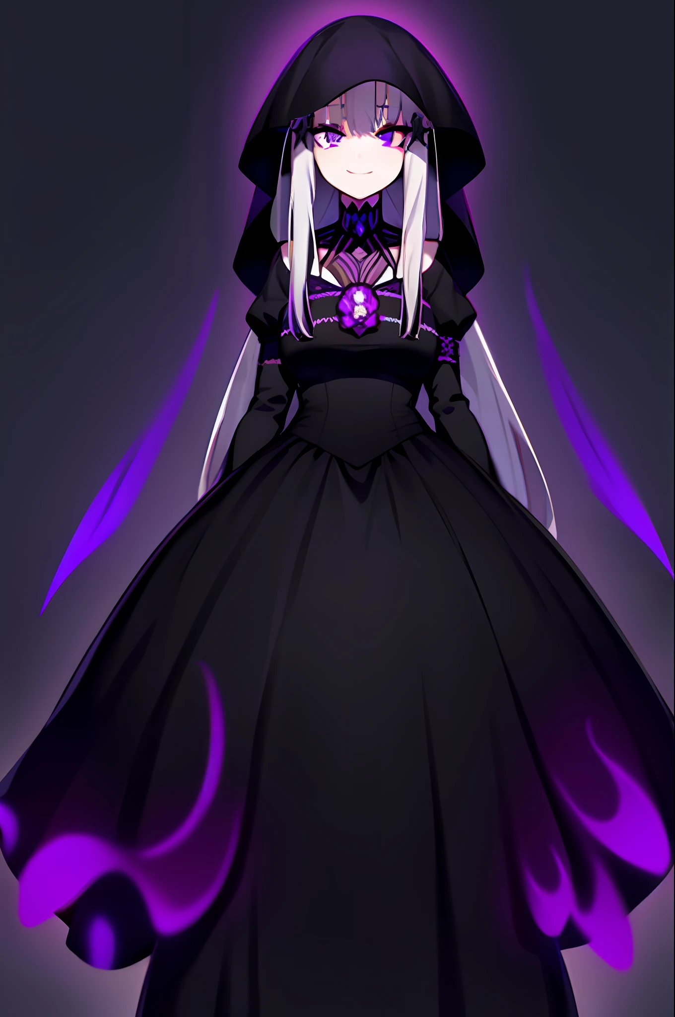 Satella, 1 Girl, Solo, Aura, Veil, purple_eyes, Brainwashing, Dark Aura, Evil Smile, Monster Behind, Clothes Latax Texture,