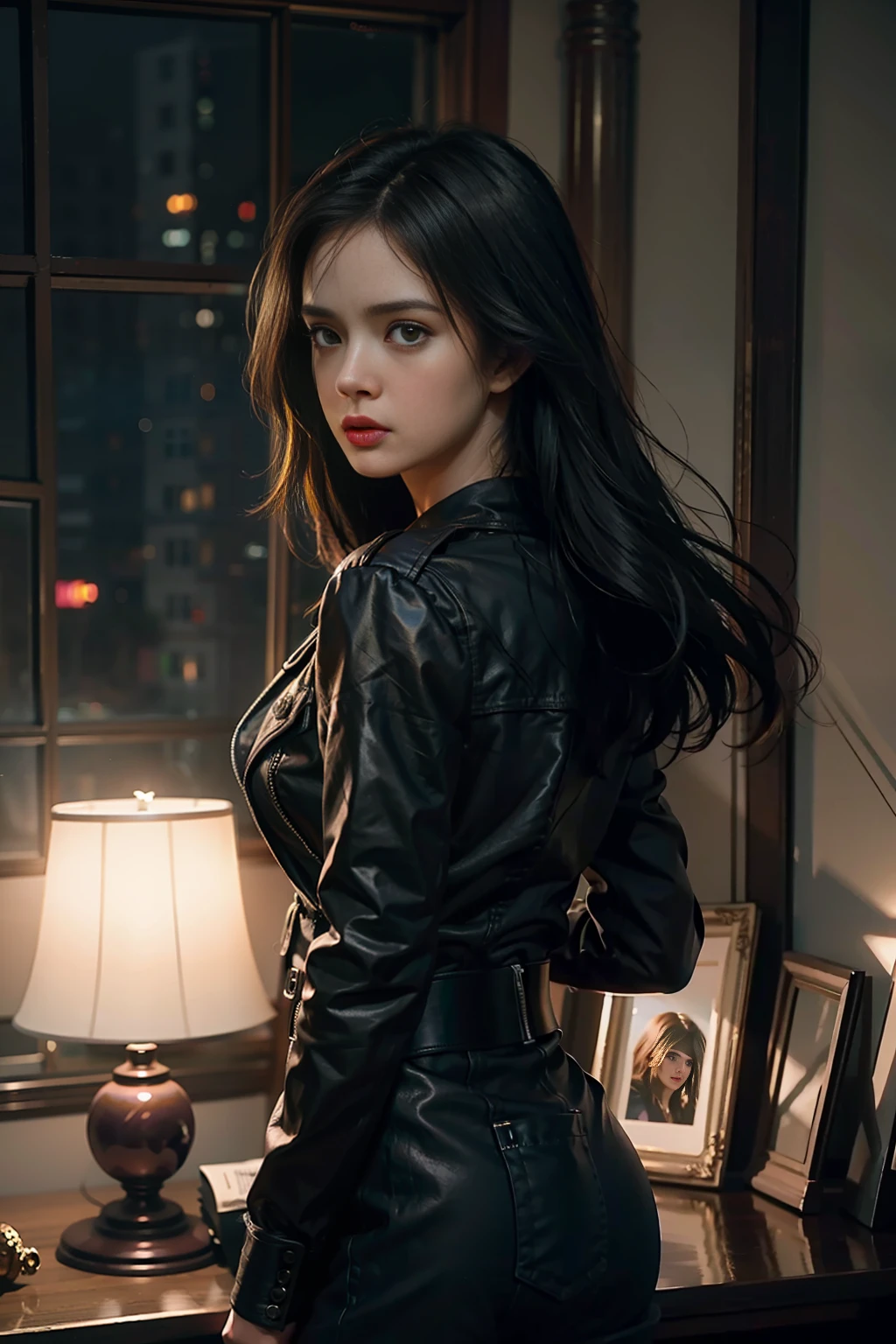 Jessica Jones, Marvel, natural features, 35mm lens, global illumination, dof, cinematic, deep lighting, atmospheric, highly detailed, incredibly beautiful