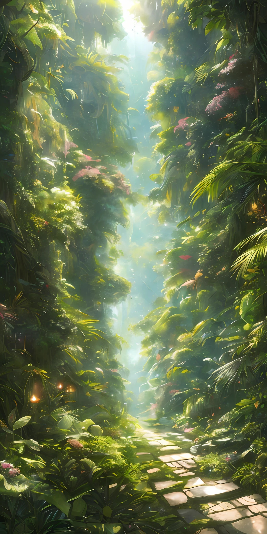 A detailed and intricate digital illustration of a dense jungle full of exotic flora and fauna, with sunlight filtering through the canopy creating a dappled effect. Yoshitaka Amano and Hayao Miyazaki's style, masterpieces, proportions, details, art station trends, beautiful lighting, realistic, intricate, award winning, 4k, highest quality award winning, 4K digital painting in the style of Yoshitaka Amano. A detailed and intricate depiction of the zombie apocalypse, masterfully capturing the chaos and drama of the scene. Beautiful lighting and cinematic composition make this piece a true masterpiece, trending on artstation