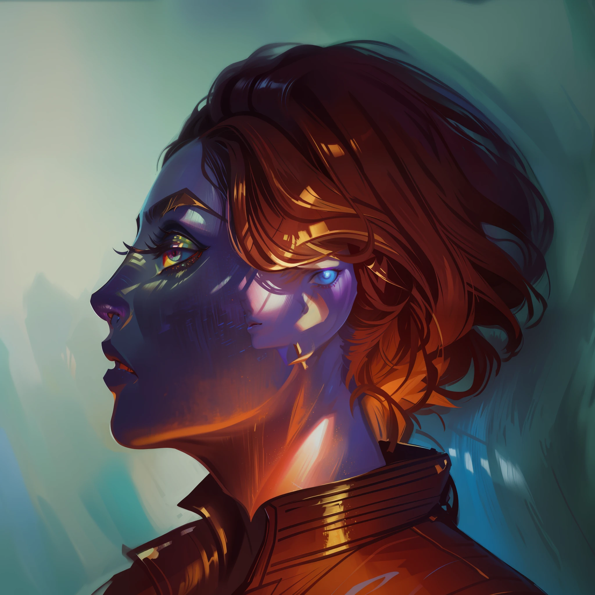 hyper detailed gouache style painting portrait of a gorgeous female Tiefling, smooth shadows, detailed horns, hyper realistic textures, 8k, best quality, masterpiece, smooth shadows, correct anathomy, expressive painting, neon highlights