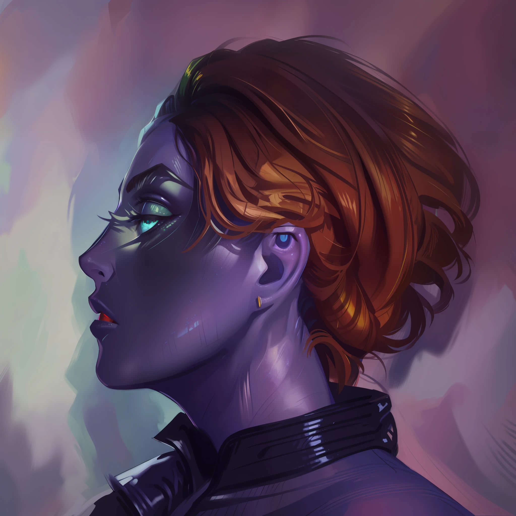 hyper detailed gouache style painting portrait of a gorgeous female Tiefling, smooth shadows, detailed horns, hyper realistic textures, 8k, best quality, masterpiece, smooth shadows, correct anathomy, expressive painting, neon highlights