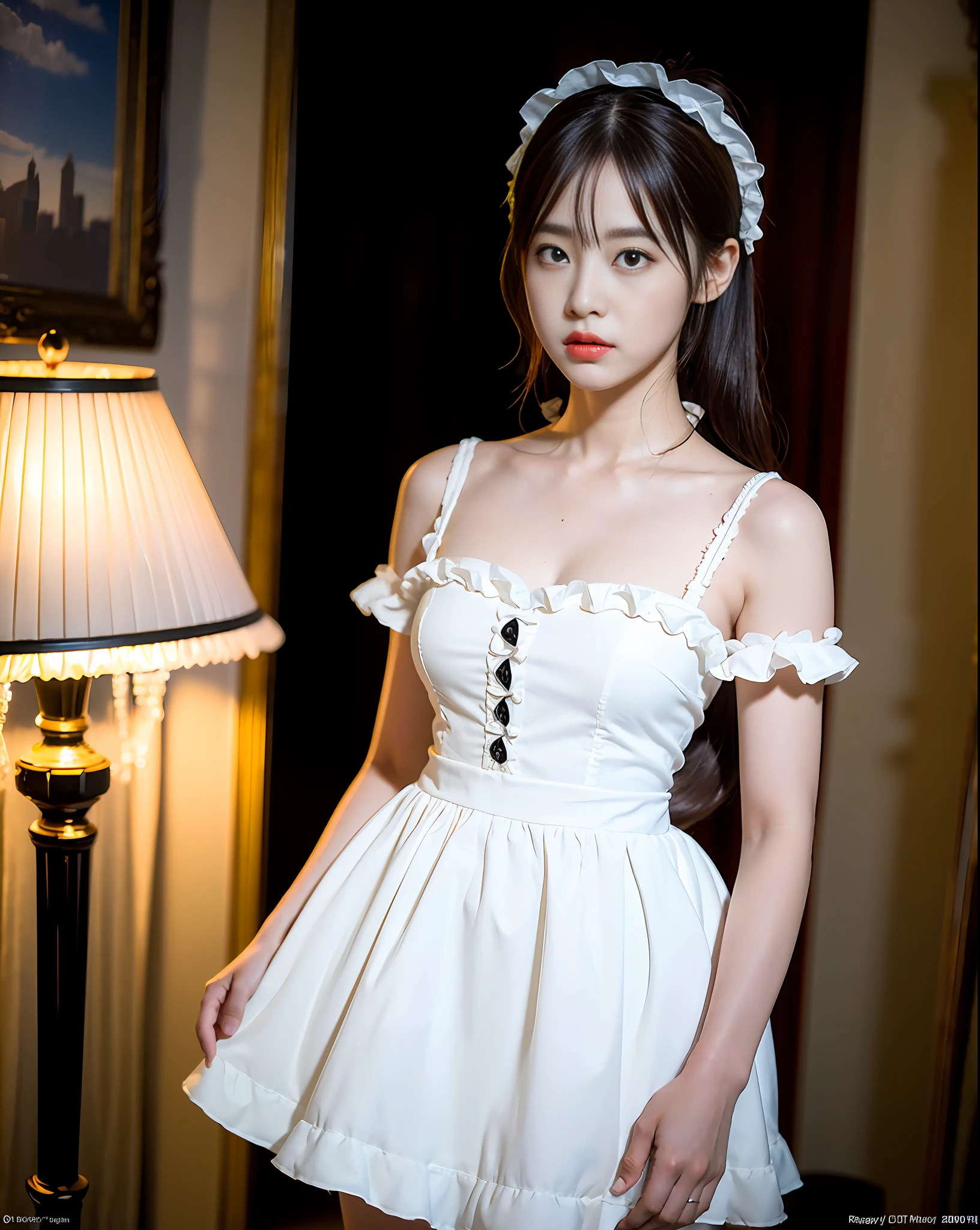 (8k, RAW photo, best quality, masterpiece:1.2), (realistic, photo-realistic:1.37),1girl, professional lighting, photon mapping, radiosity, Korean Doll, french maid dress