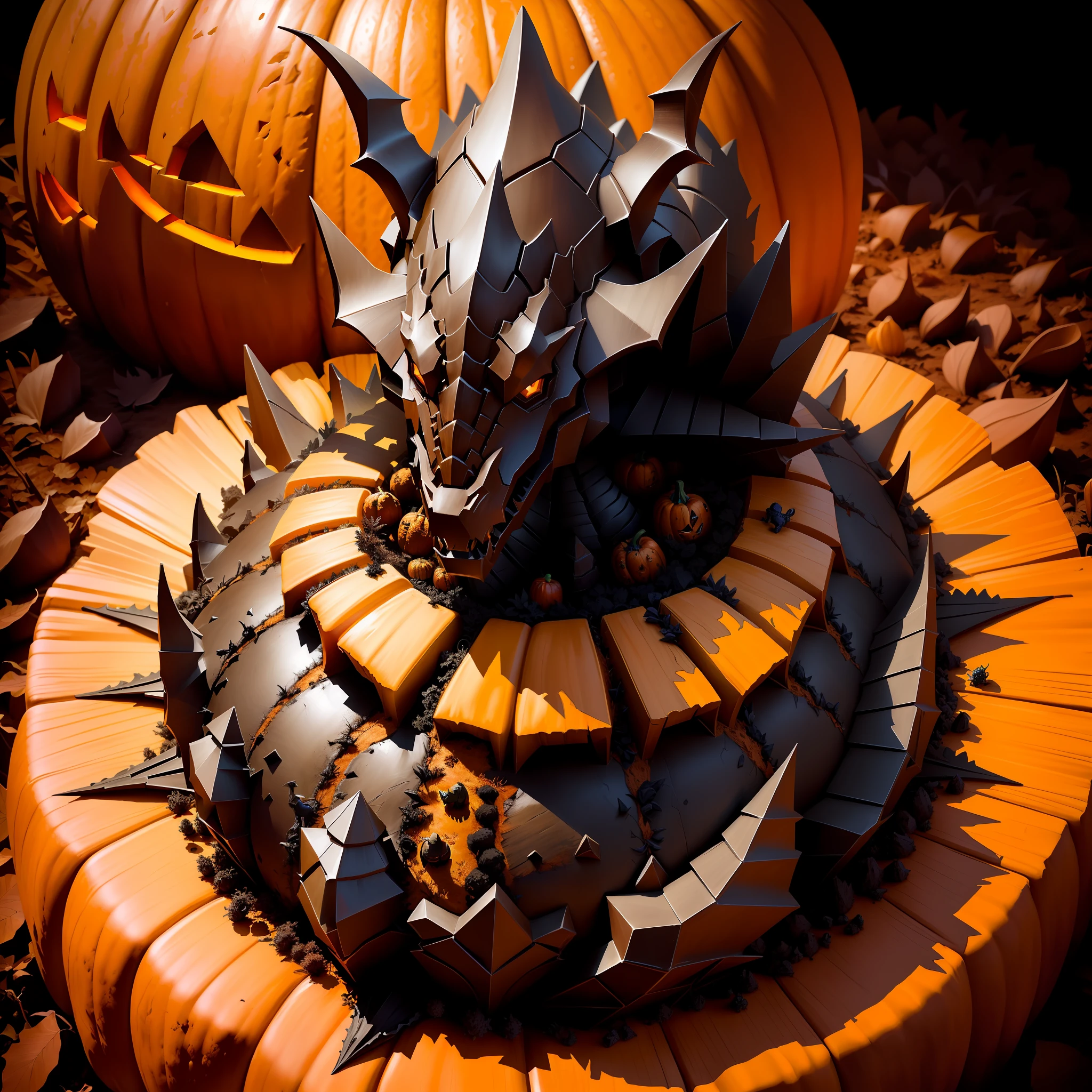 Dark anthill with a dragon on the pumpkin above