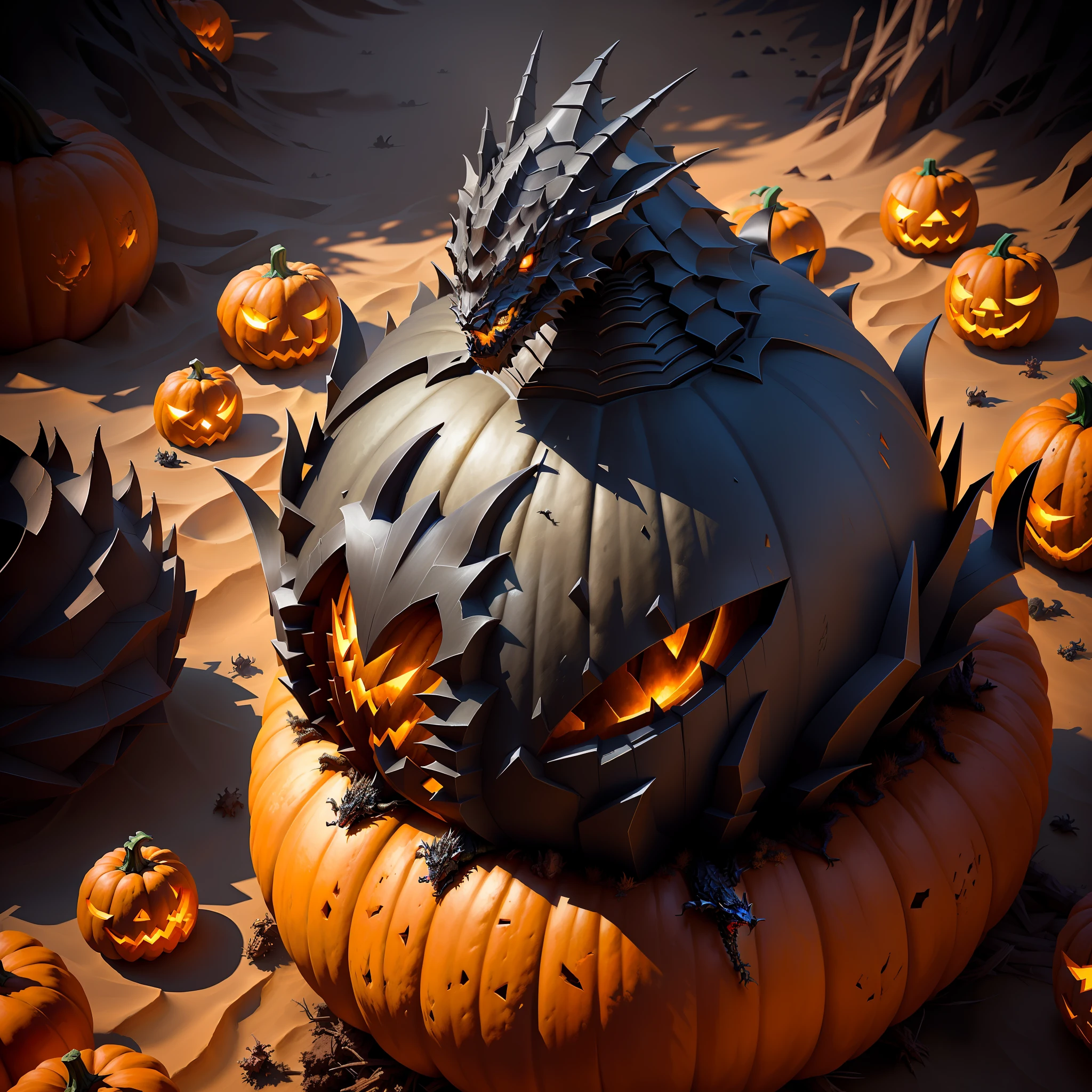 Dark anthill with a dragon on the pumpkin above