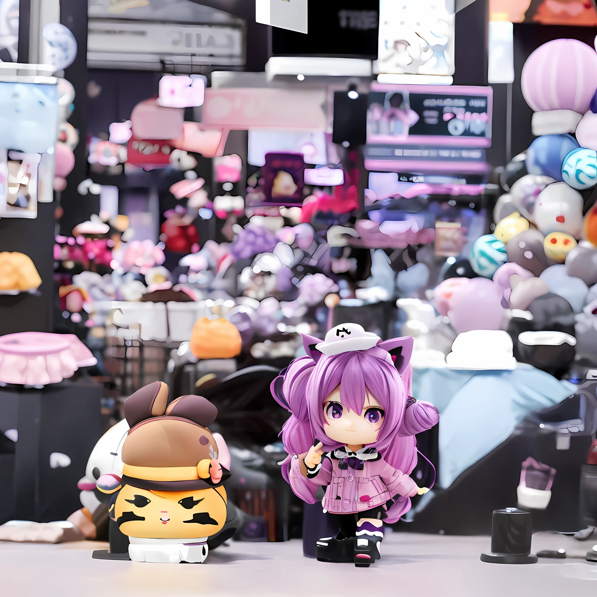Anime girl with purple hair, purple eyes, black hat and glasses, Nekomimi, cute!! Chibi !!! Catwoman, anime moe art style, cute anime catwoman, nefer pitu, kemonomimi, anime girl with cat ears, female furry mini cute style, chibi, cute characters, anime catwoman, smol, girl with cat ears, full body can be adopted