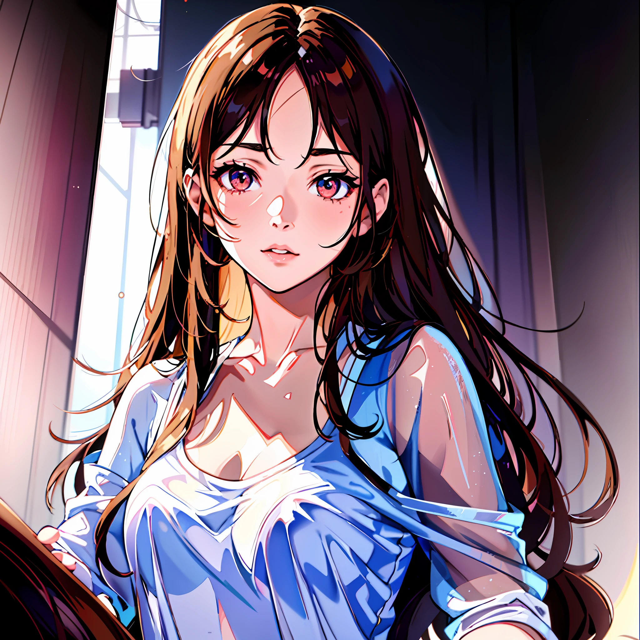 anime girl with long brown hair and white dress posing for camera, seductive anime girl, ilya kuvshinov with long hair, digital anime illustration, detailed digital anime art, painted in anime painter studio, attractive anime girl, beautiful anime girl, anime moe artstyle, beautiful anime portrait, beautiful alluring anime woman, portrait anime girl, smooth anime cg art
