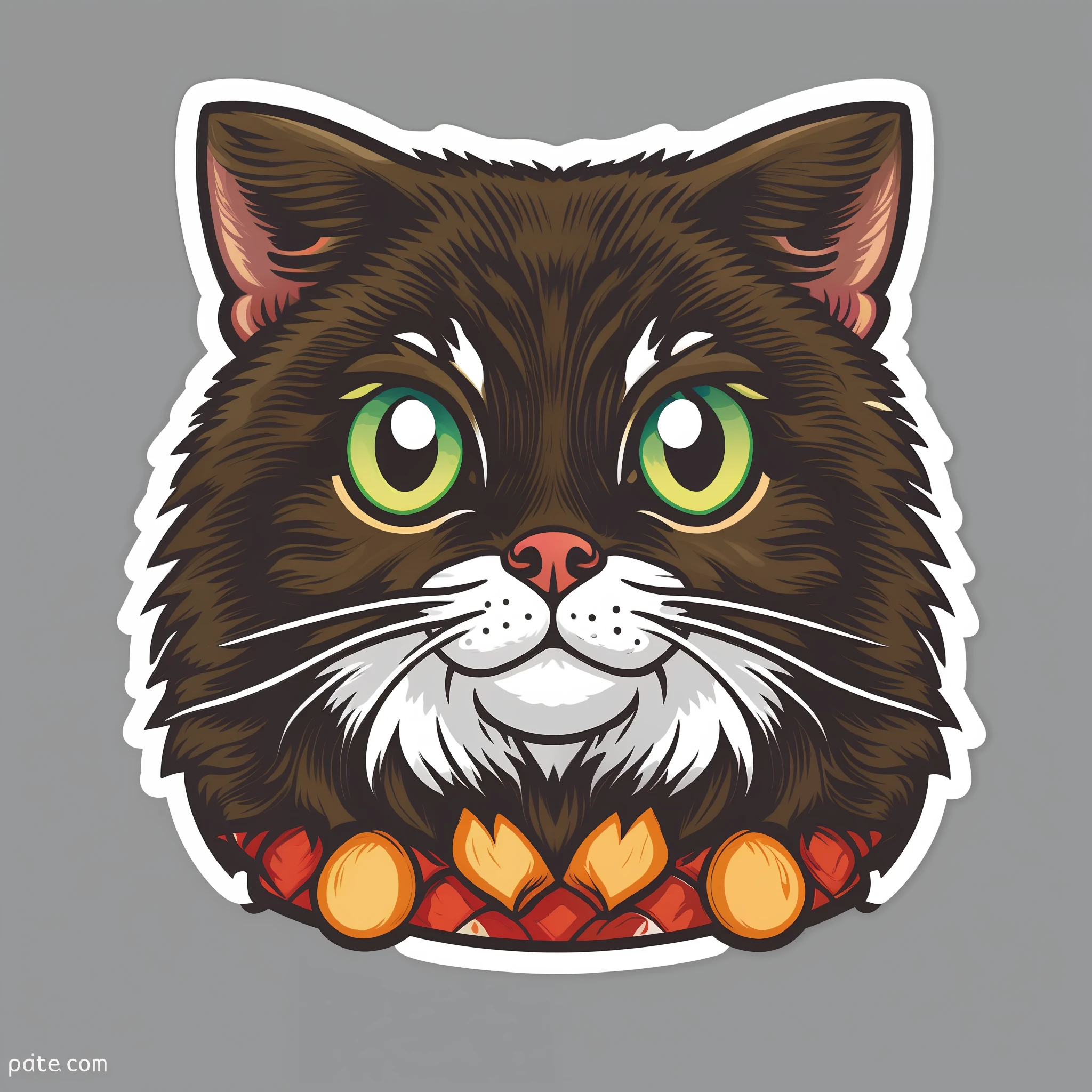 STICKER, A detailed illustration a vivid print cute kitten head, vintage t-shirt design, Studio Ghibli style, dynamic flora pastel tetradic colors, 3D vector art, cute and quirky, fantasy art, watercolor effect, bokeh, Adobe Illustrator, hand drawn, digital painting, low-poly, soft lighting, bird's eye view, isometric style, retro aesthetic,  character-centered, 4K resolution, photorealistic rendering, using Cinema 4D,