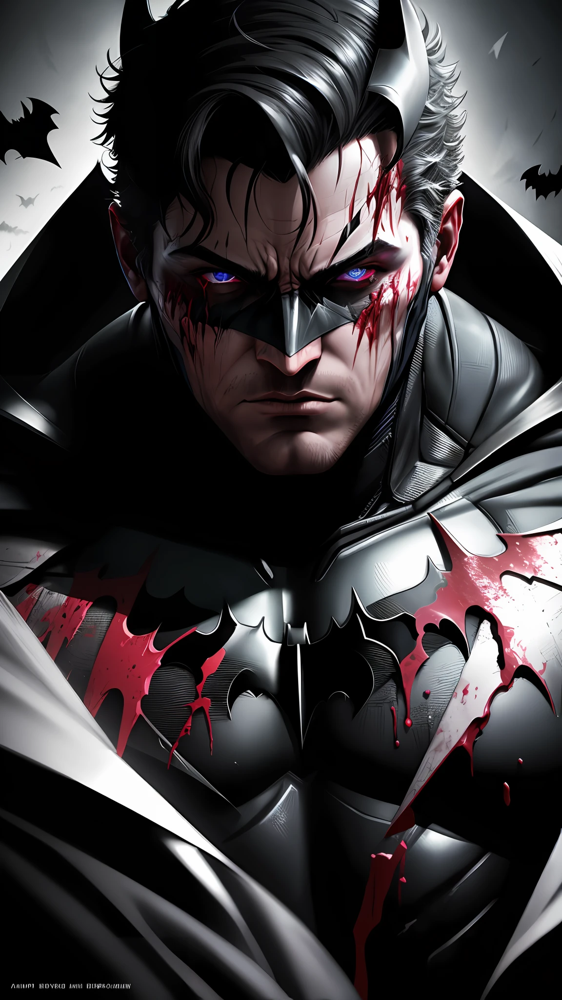 Corrupted male Batman, bleeding face, photography,soft lighting, soft details, octane, artstation trending, ultra high detail, ultra realistic, cinematic,16k