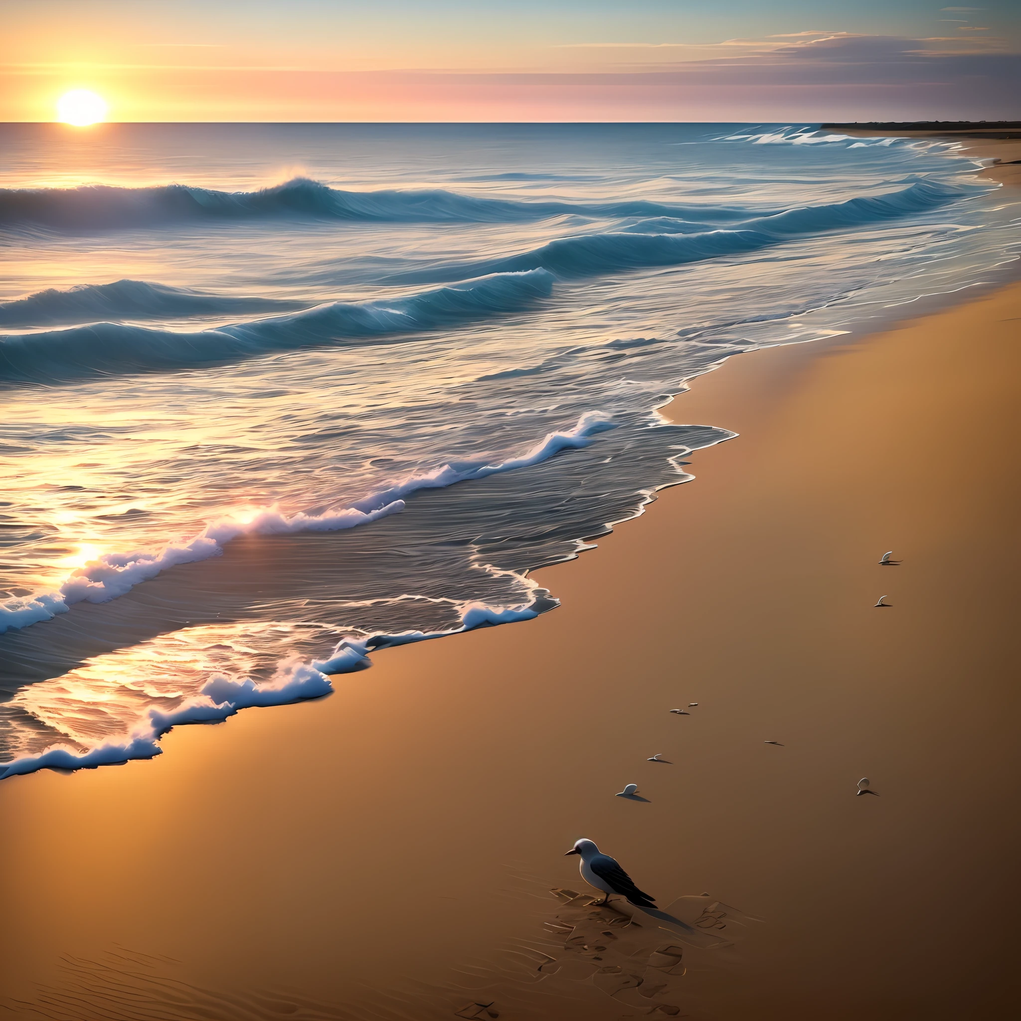 You find yourself standing on a serene beach, overlooking the vast sea. The rhythmic waves gently crash against the shore, creating a soothing sound that fills the air. The sand beneath your feet feels warm and soft as you take in the breathtaking front views of the horizon.
As the sun begins to rise, its golden rays paint the sky with vibrant hues of orange and pink. The tranquil atmosphere envelops you, creating a sense of peace and tranquility.
In this secluded spot, there is no one else around. It's just you and nature, embracing the solitude and finding solace in the beauty of the surroundings. A solitary bird gracefully glides across the sky, its wings casting a shadow on the sand below.
Looking up, you notice fluffy clouds drifting lazily, carried by a gentle breeze. They form various shapes, reminiscent of whimsical creatures and distant landscapes. Time seems to stand still as you become immersed in this tranquil moment.
As you take a step forward, you notice a faint footmark in the sand, a reminder that someone may have treaded upon this peaceful shoreline before you. It sparks your imagination, wondering who might have stood here and what stories they carry.
In this idyllic setting, the sea, waves, sand, sunrise, front views, peacefulness, bird, cloud, and footmark intertwine to create a serene tapestry. You are captivated by the beauty and tranquility of this place, cherishing the opportunity to be present and immerse yourself in the wonders of nature.