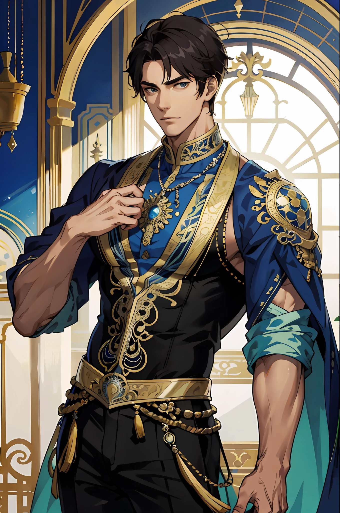 masterpiece, top quality, male 1, adult, tall muscular, handsome, fine eye, intricate details,