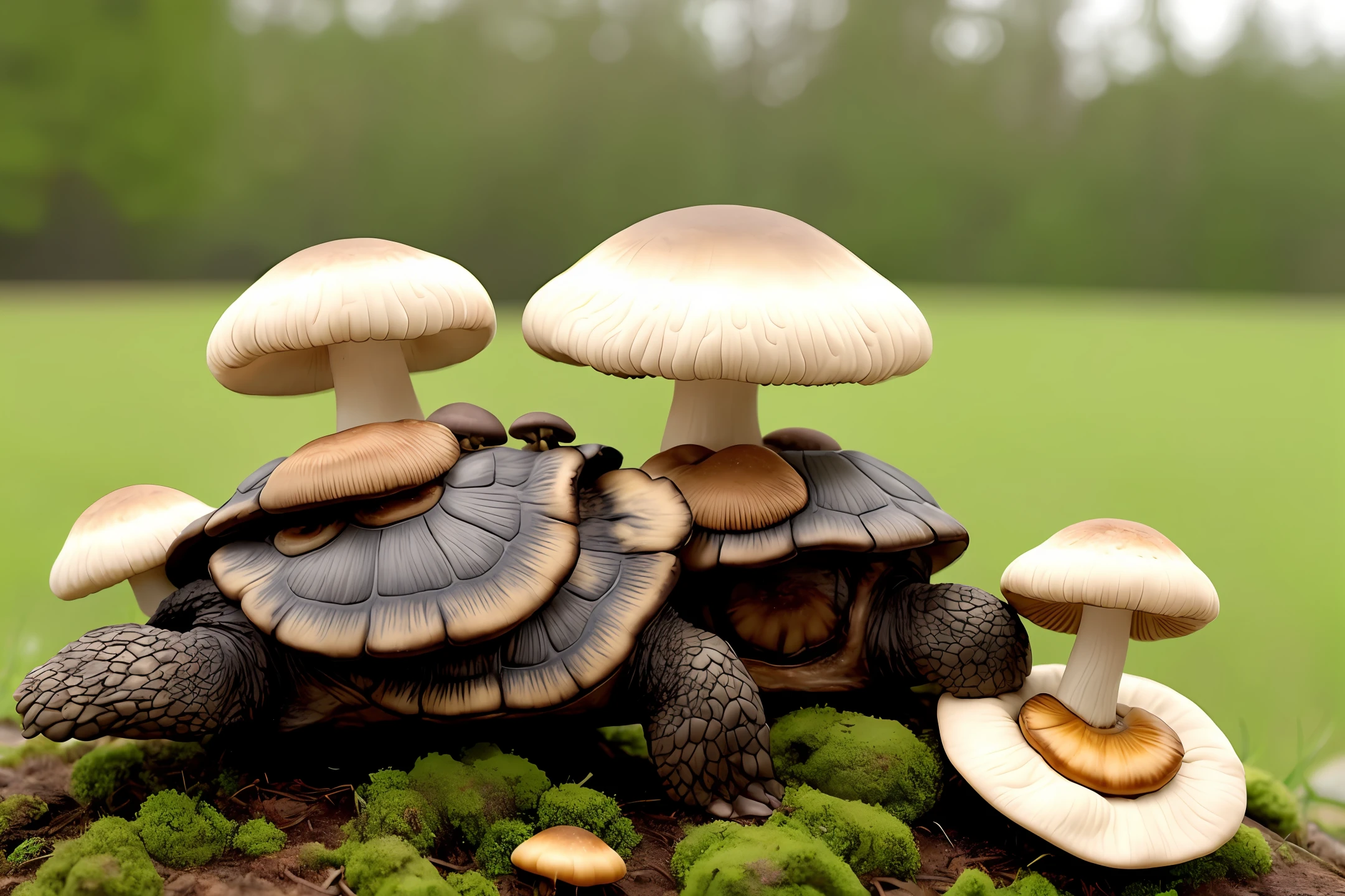 mushrooms growing on the back of a turtle ghibli