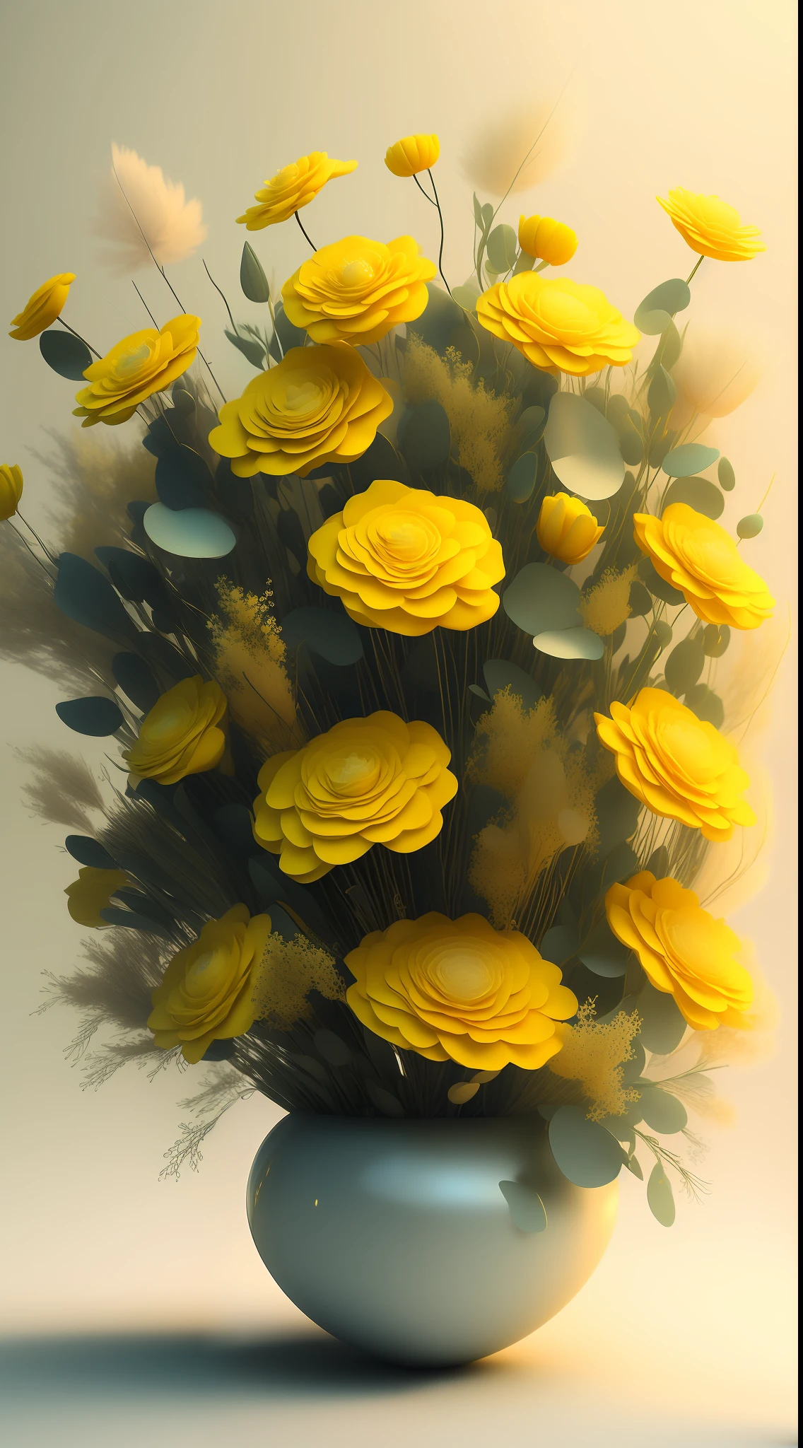 Dopamine, Surreal Airbrush Art, Pale Yellow, CGSociety, Unreal Engine, 16K, Rendering, CGI, Concept Art, Trends on ArtStation, DdreamLike Style, Floral Arrangement Look