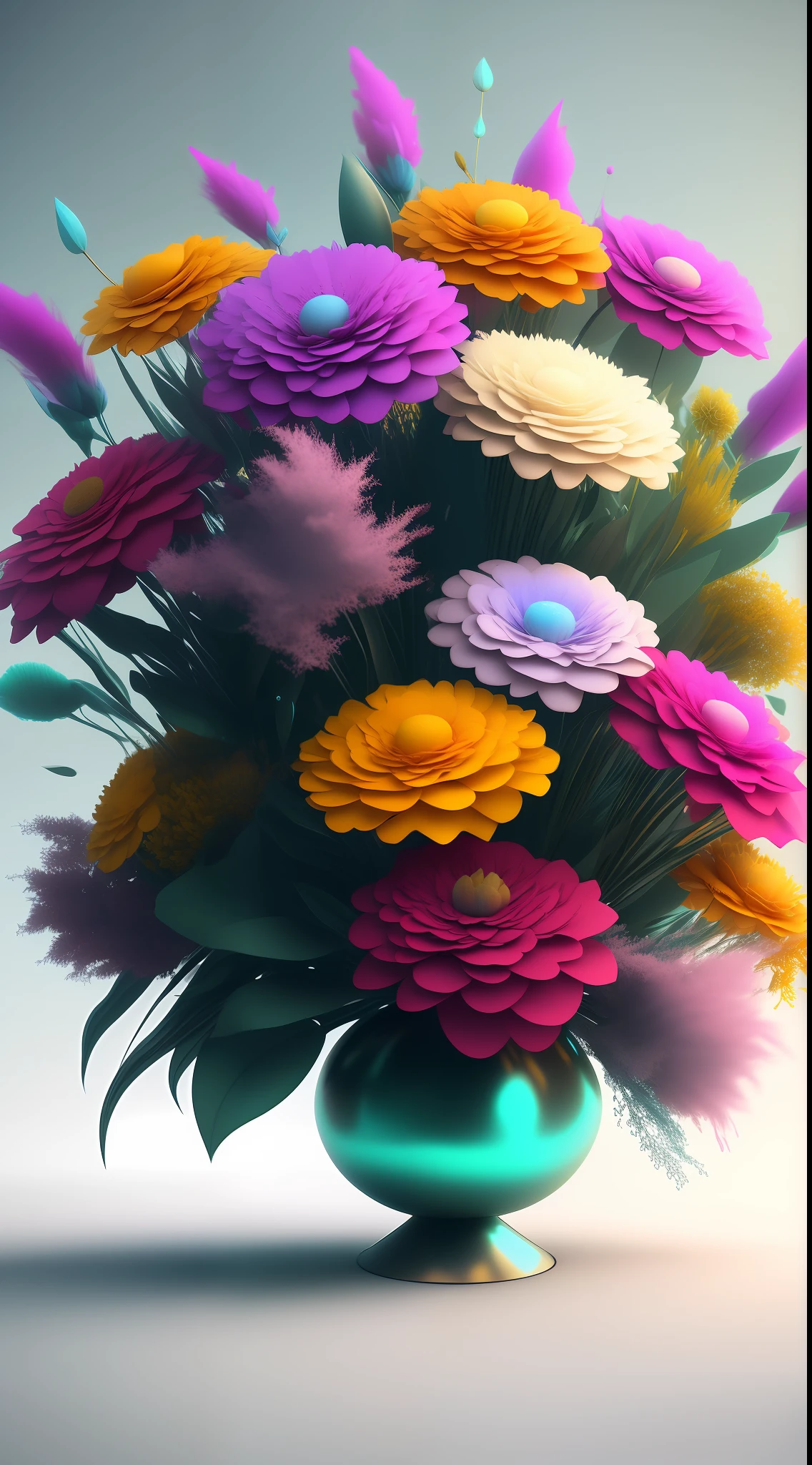 Dopamine, Surreal Airbrush Art, Random Three Colors in Fit for Color Matching, CGSociety, Unreal Engine, 16K, Rendering, CGI, Concept Art, Trends on ArtStation, Ddreamlike Style, Floral Arrangement Look