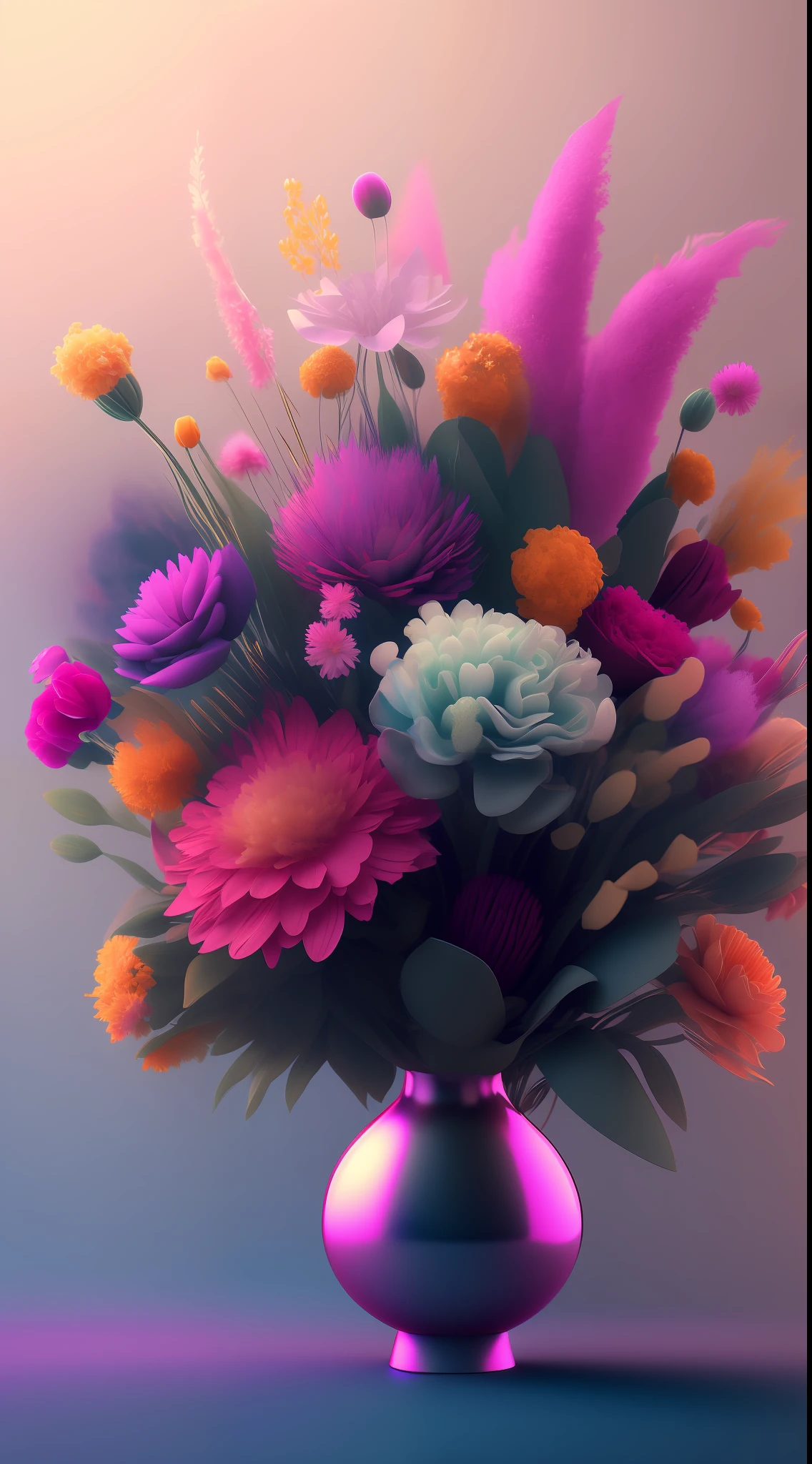 Dopamine, Surreal Airbrush Art, Random Three Colors in Fit for Color Matching, CGSociety, Unreal Engine, 16K, Rendering, CGI, Concept Art, Trends on ArtStation, Ddreamlike Style, Floral Arrangement Look