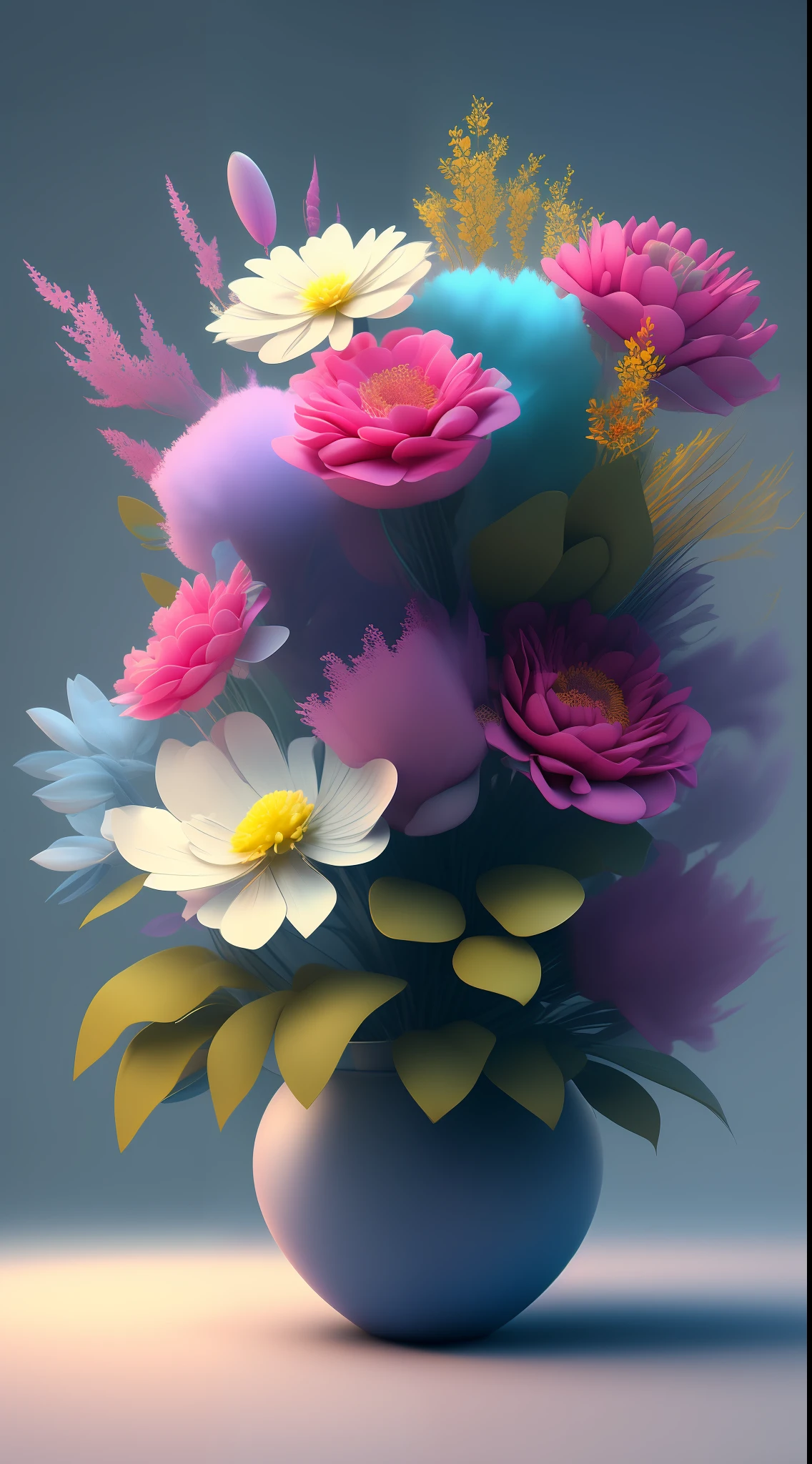 Dopamine, Surreal Airbrush Art, Random Three Colors in Fit for Color Matching, CGSociety, Unreal Engine, 16K, Rendering, CGI, Concept Art, Trends on ArtStation, Ddreamlike Style, Floral Arrangement Look
