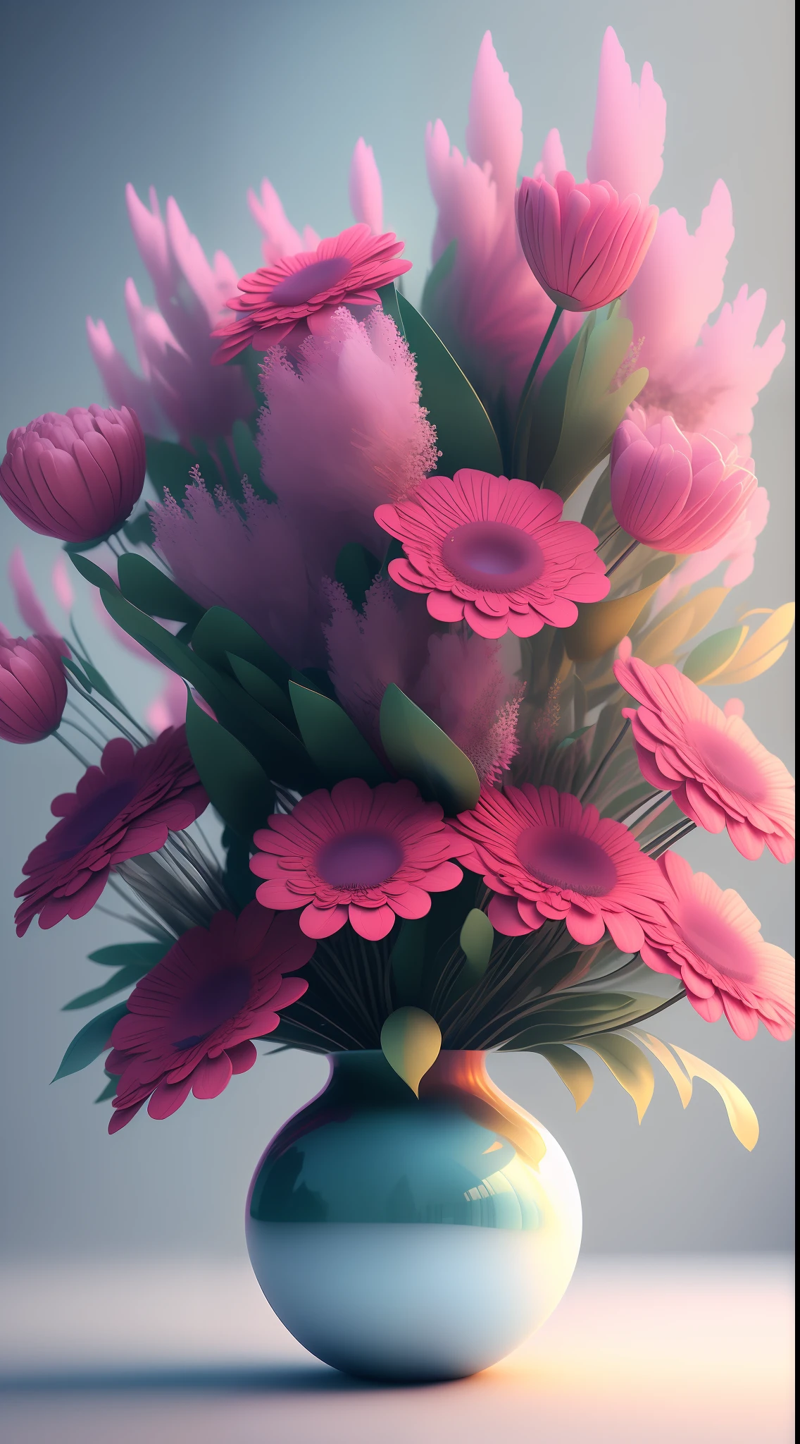 Dopamine, Surreal Airbrush Art, Random Three Colors in Fit for Color Matching, CGSociety, Unreal Engine, 16K, Rendering, CGI, Concept Art, Trends on ArtStation, Ddreamlike Style, Floral Arrangement Look