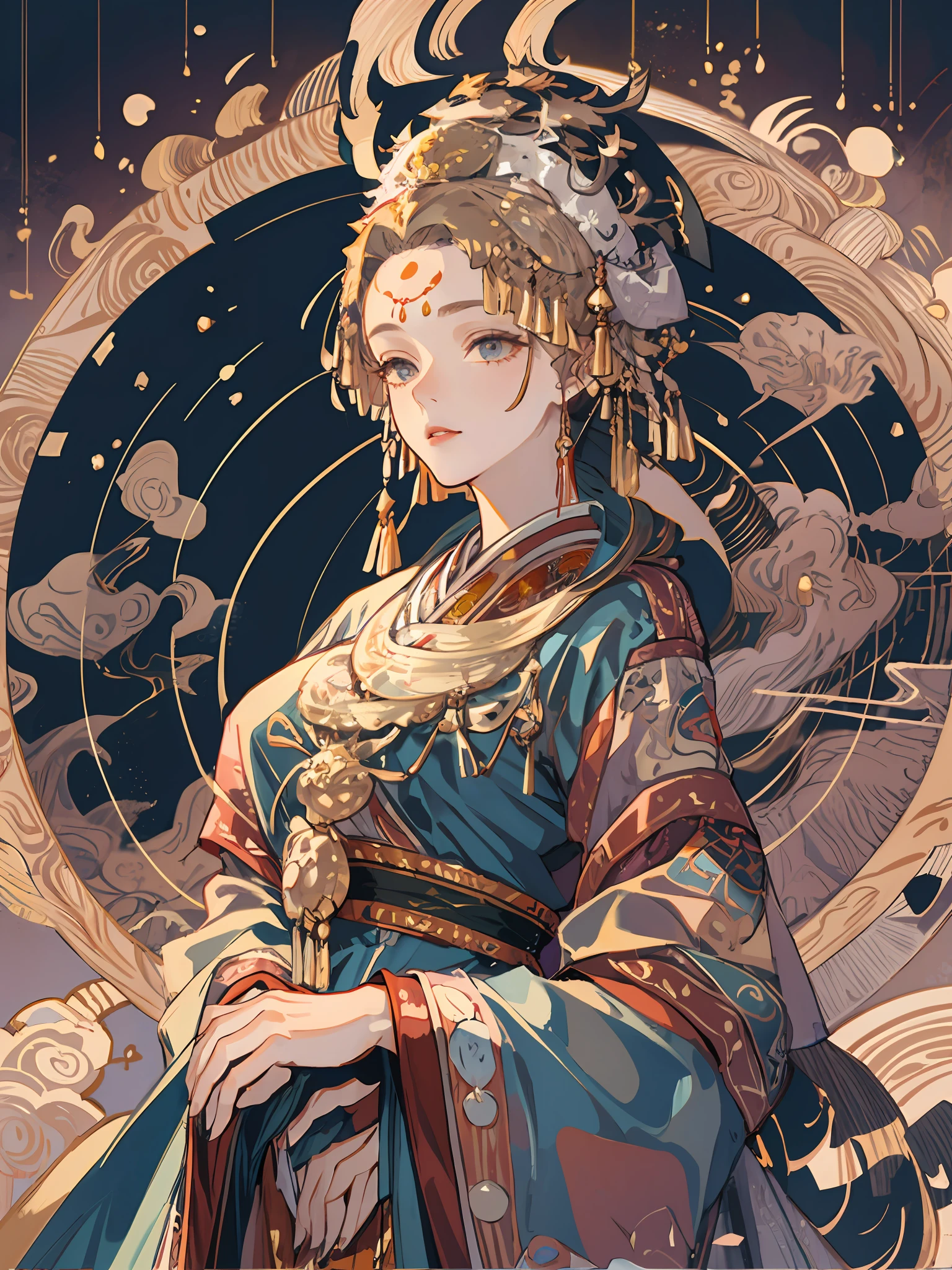 A girl, an illustration of a woman in traditional chinese costume, in the style of anime aesthetic, 32k uhd, blink-and-you-miss-it detail, beautiful, anime-inspired characters, beige and aquamarine, close-up,clear face, clean white background, masterpiece, super detail, epic composition, ultra HD, high quality, extremely detailed, official art, uniform 8k wallpaper, super detail, 32k