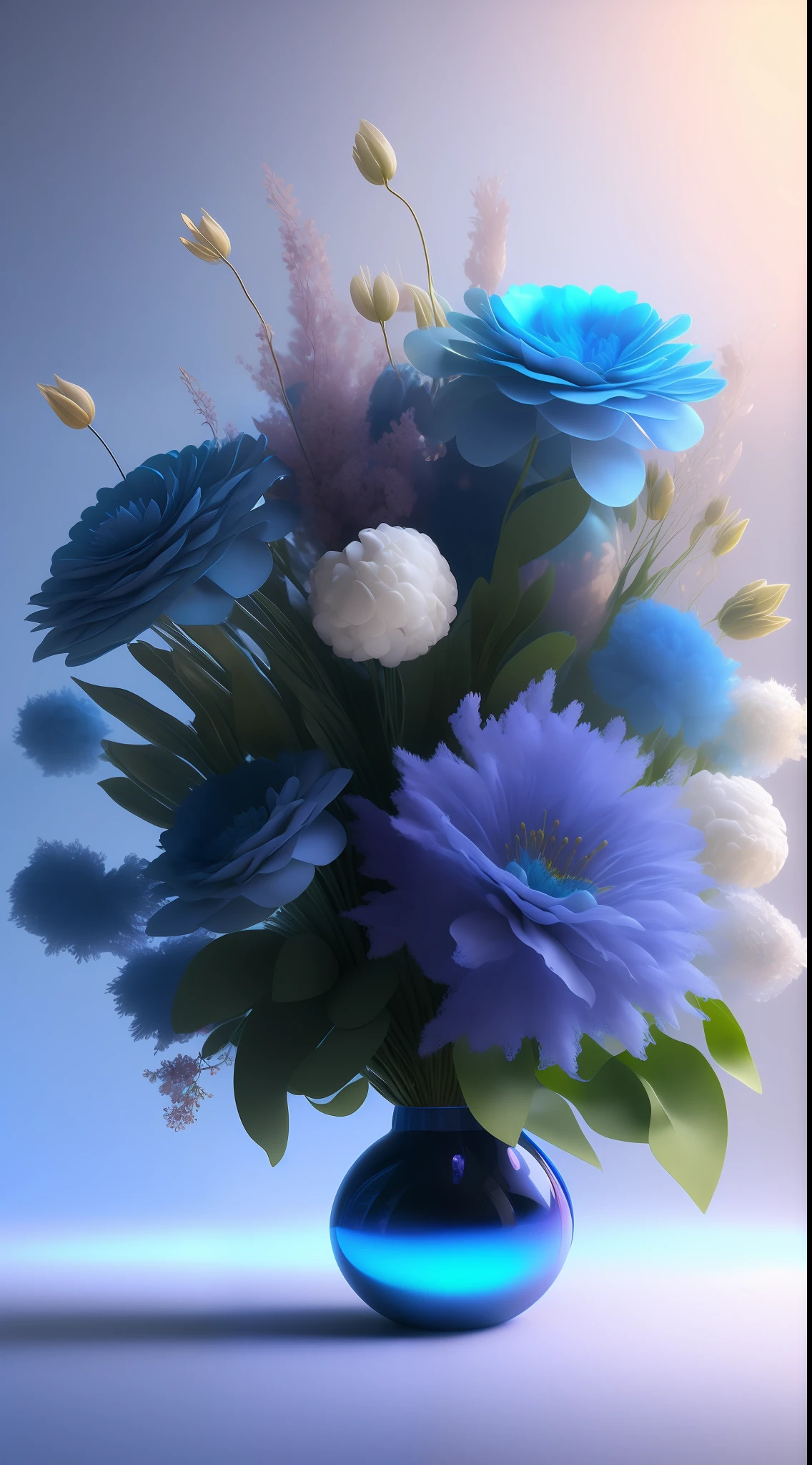 Dopamine, Surreal Airbrush Art, Klein Blue, CGSociety, Unreal Engine, 16K, Rendering, CGI, Concept Art, Trends on ArtStation, Ddreamlike Style, Floral Arrangement Look