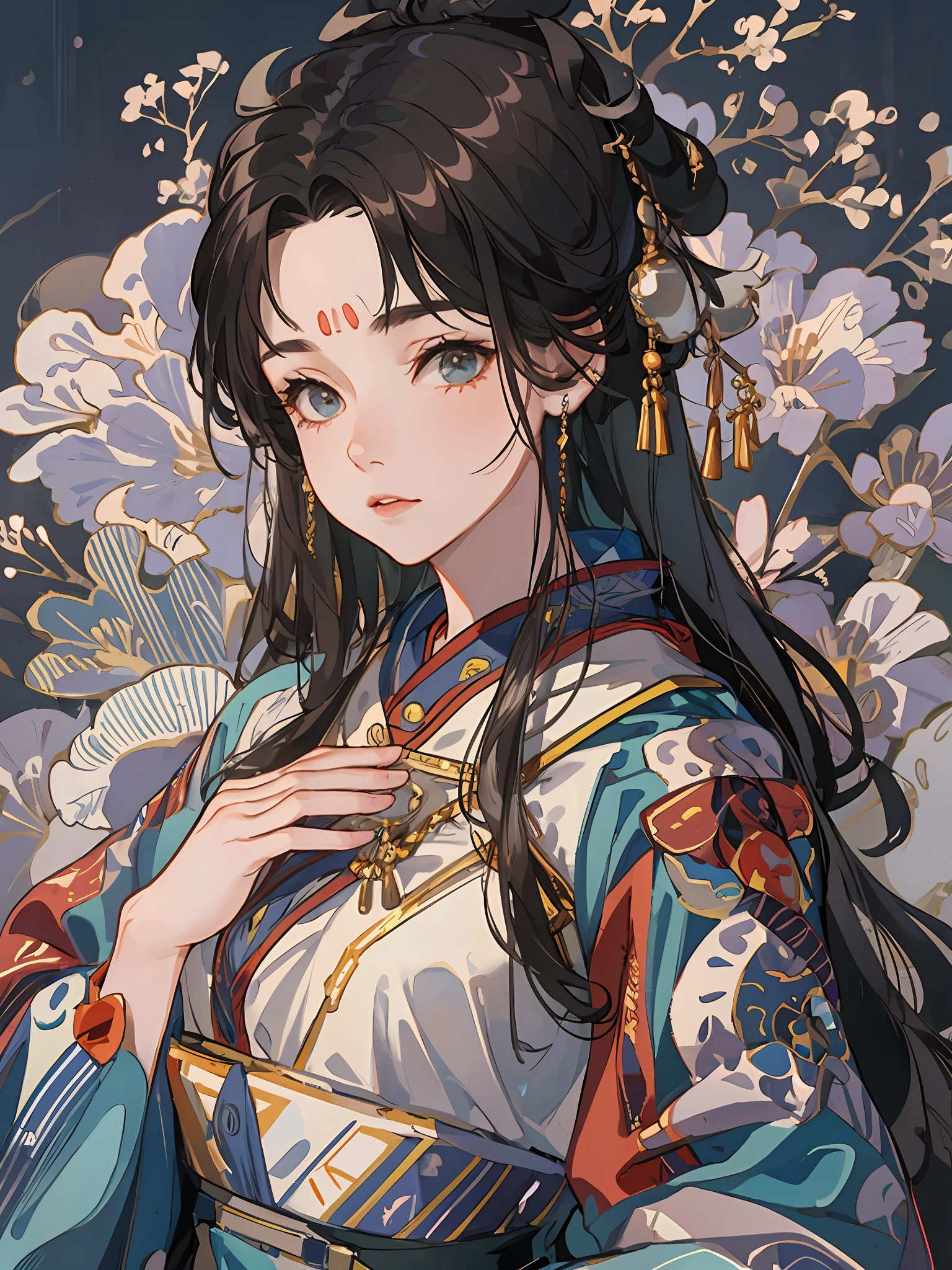 A girl, an illustration of a woman in traditional chinese costume, in the style of anime aesthetic, 32k uhd, blink-and-you-miss-it detail, beautiful, anime-inspired characters, beige and aquamarine, close-up,clear face, clean white background, masterpiece, super detail, epic composition, ultra HD, high quality, extremely detailed, official art, uniform 8k wallpaper, super detail, 32k